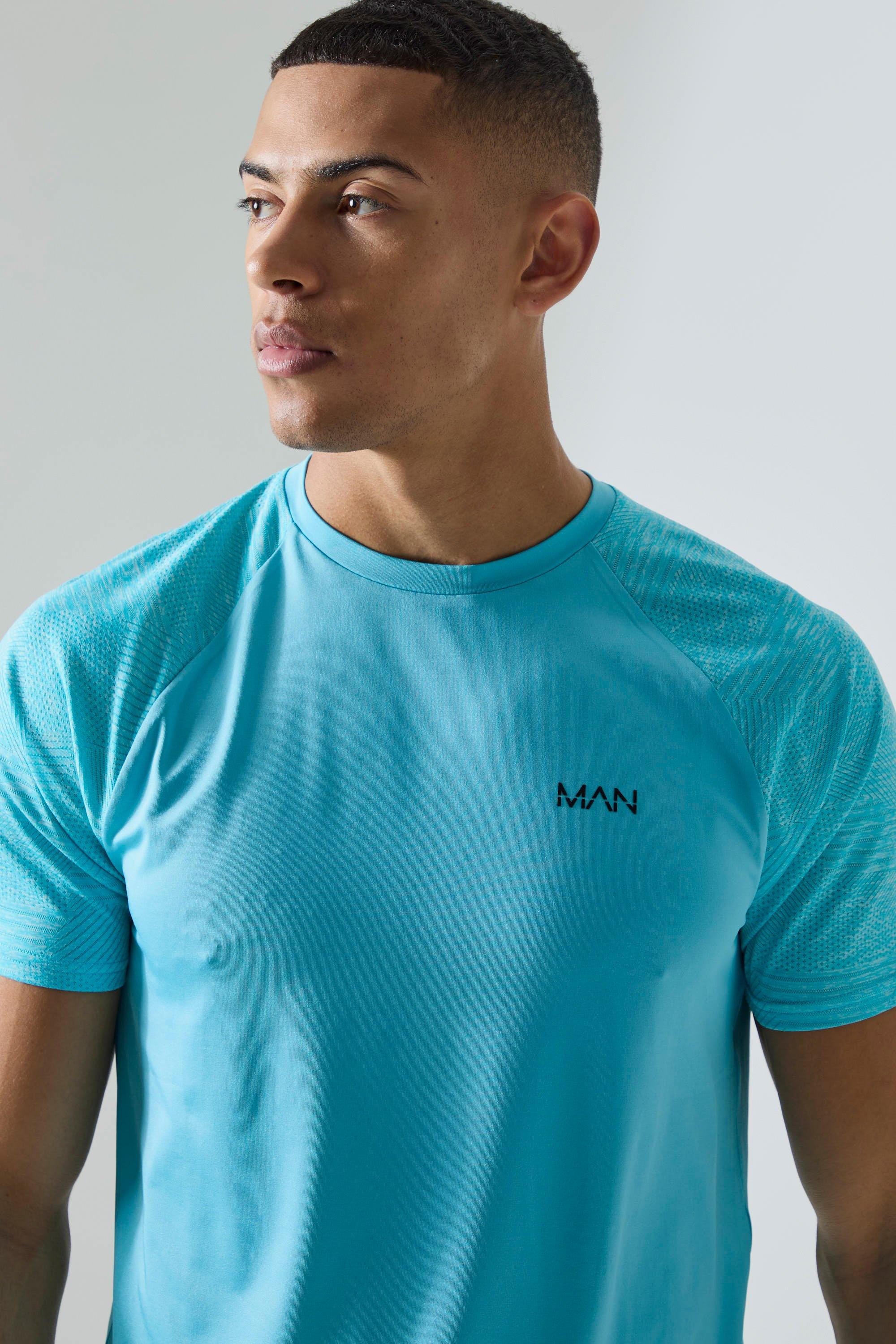 Mens Blue Man Active Geo Jacquard T-shirt, Blue