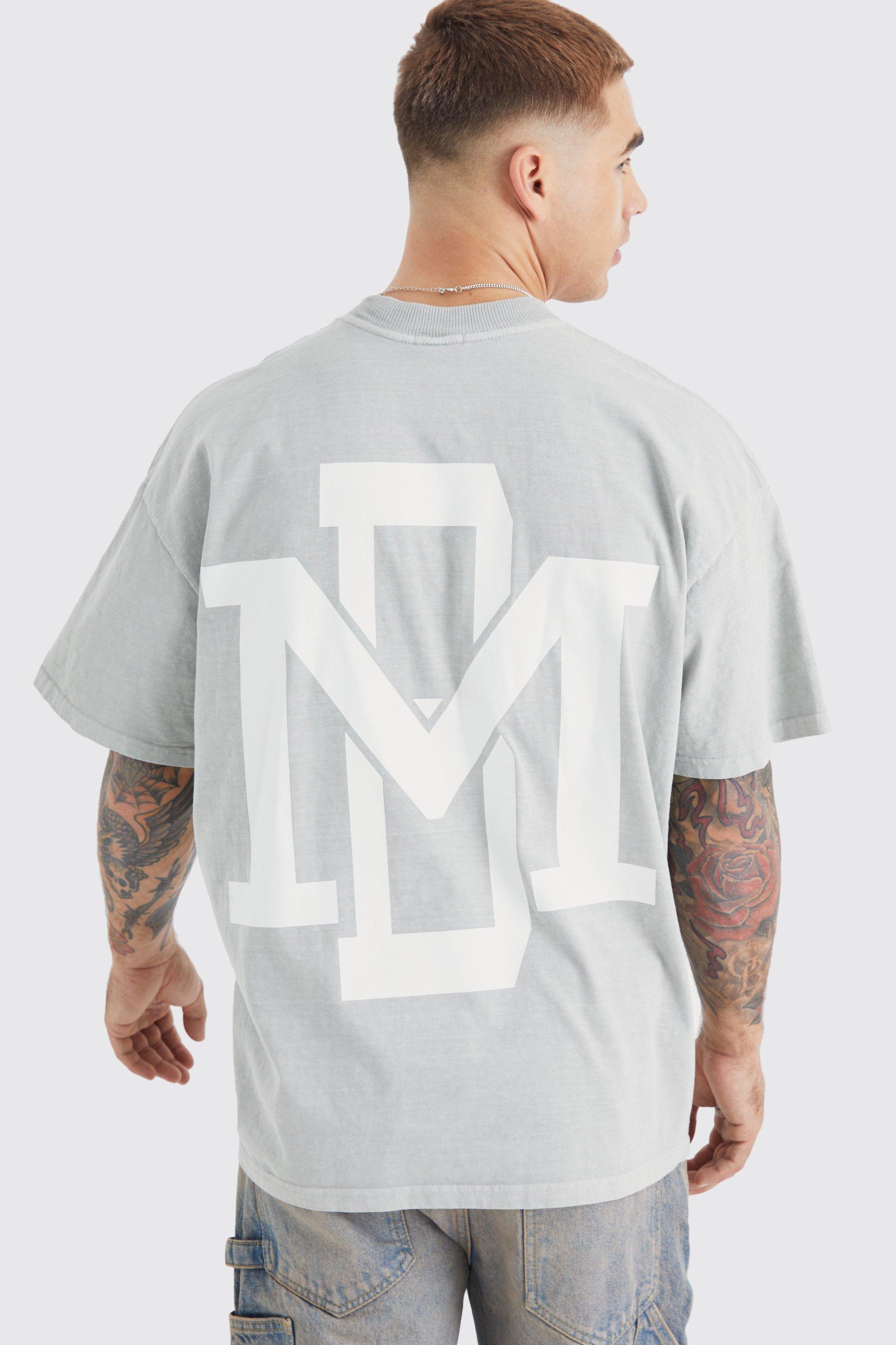 Image of T-shirt oversize pesante sovratinta con grafica e girocollo esteso, Beige