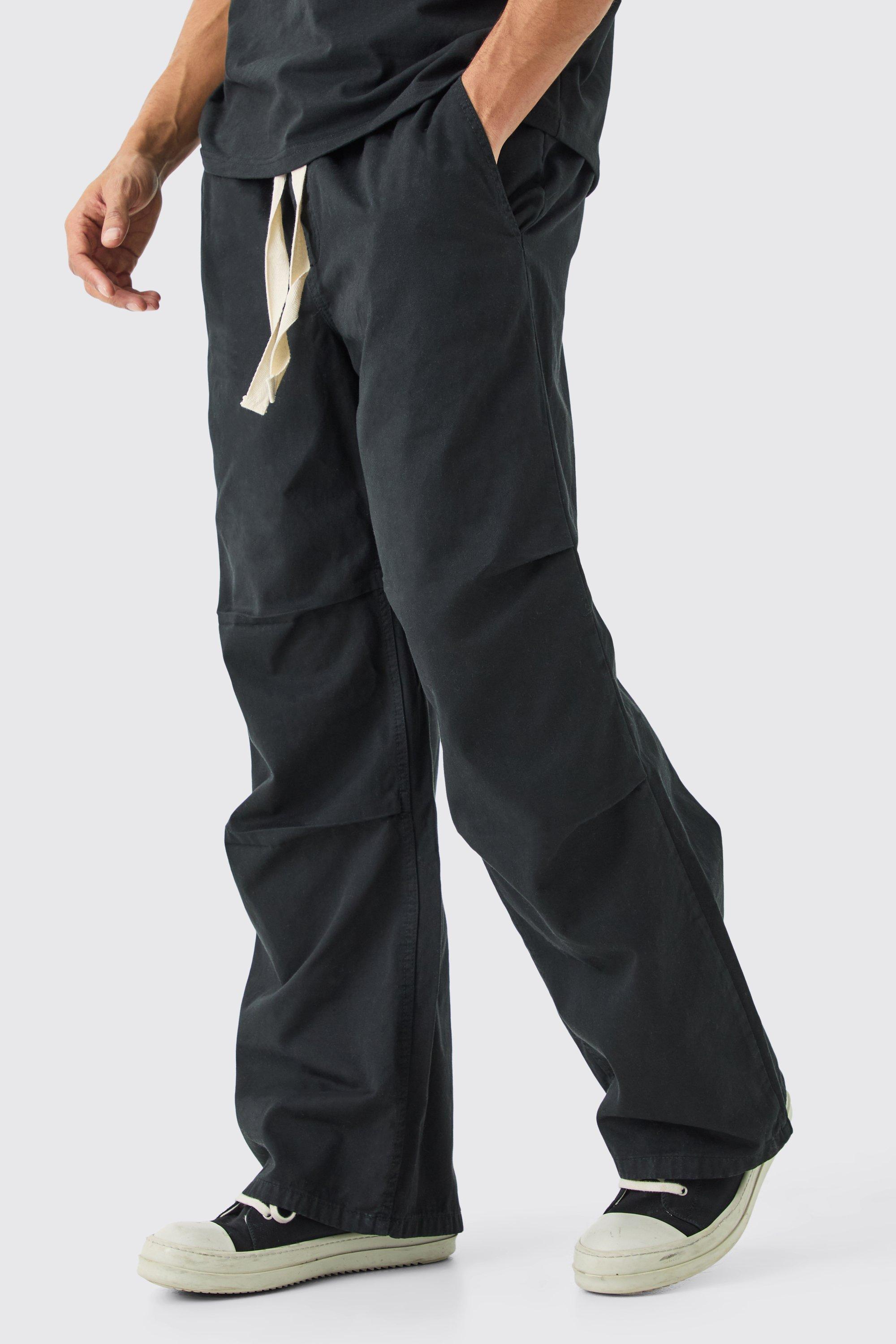 Mens Black Elasticated Waist Contrast Drawcord Baggy Trouser, Black