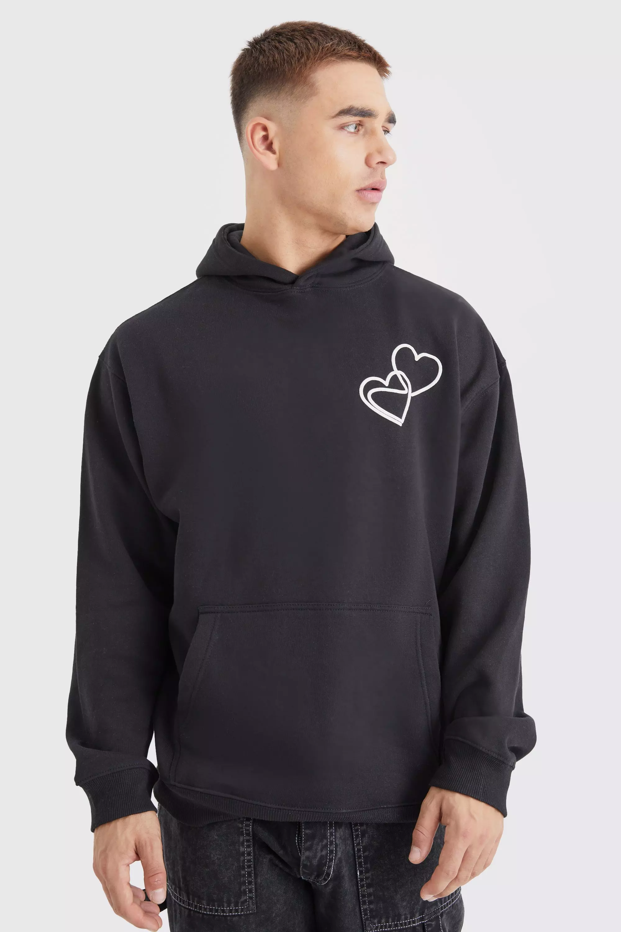 Oversized Heart Puff Print Hoodie | boohooMAN USA