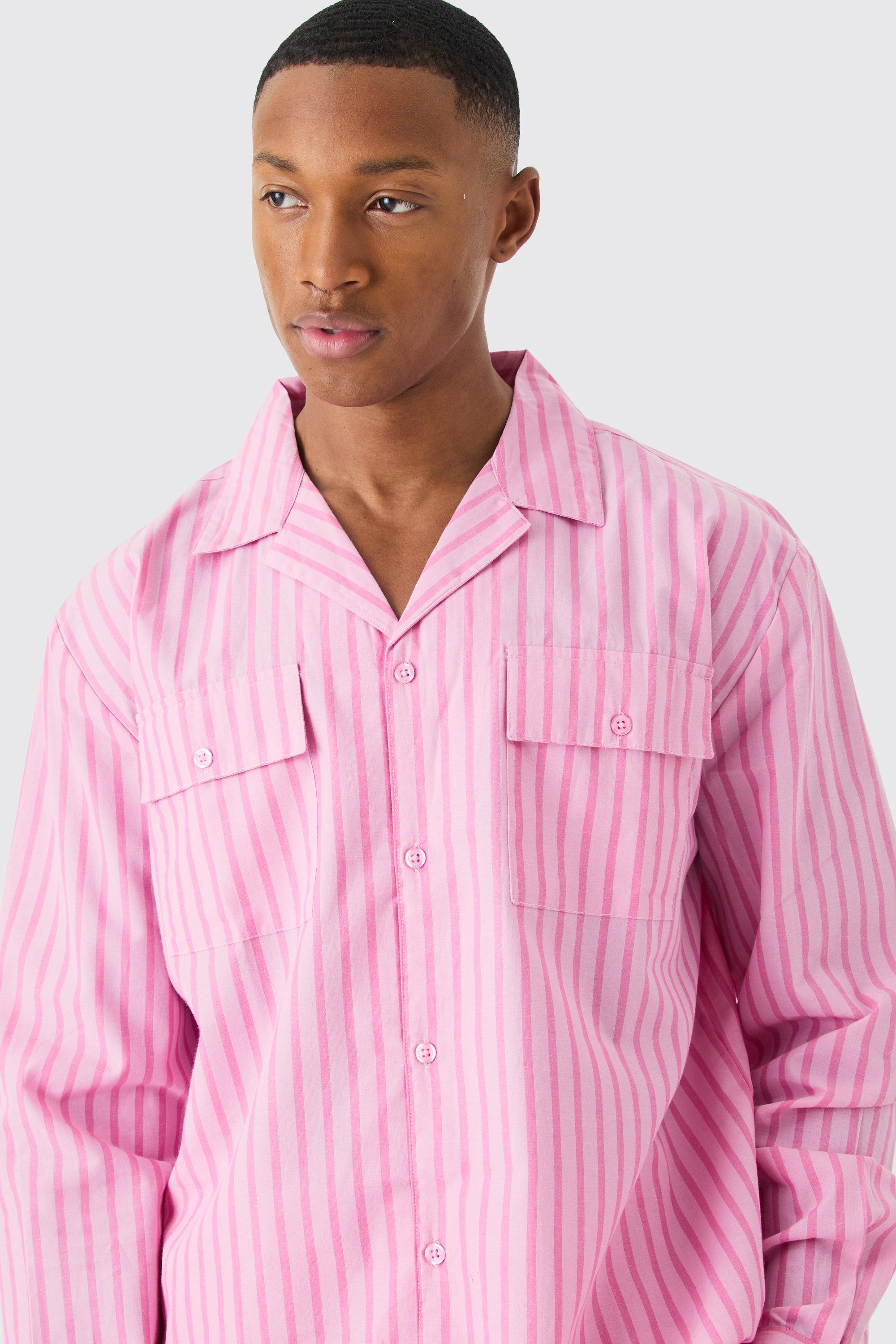 Image of Camicia da casa in tessuto a righe, Pink