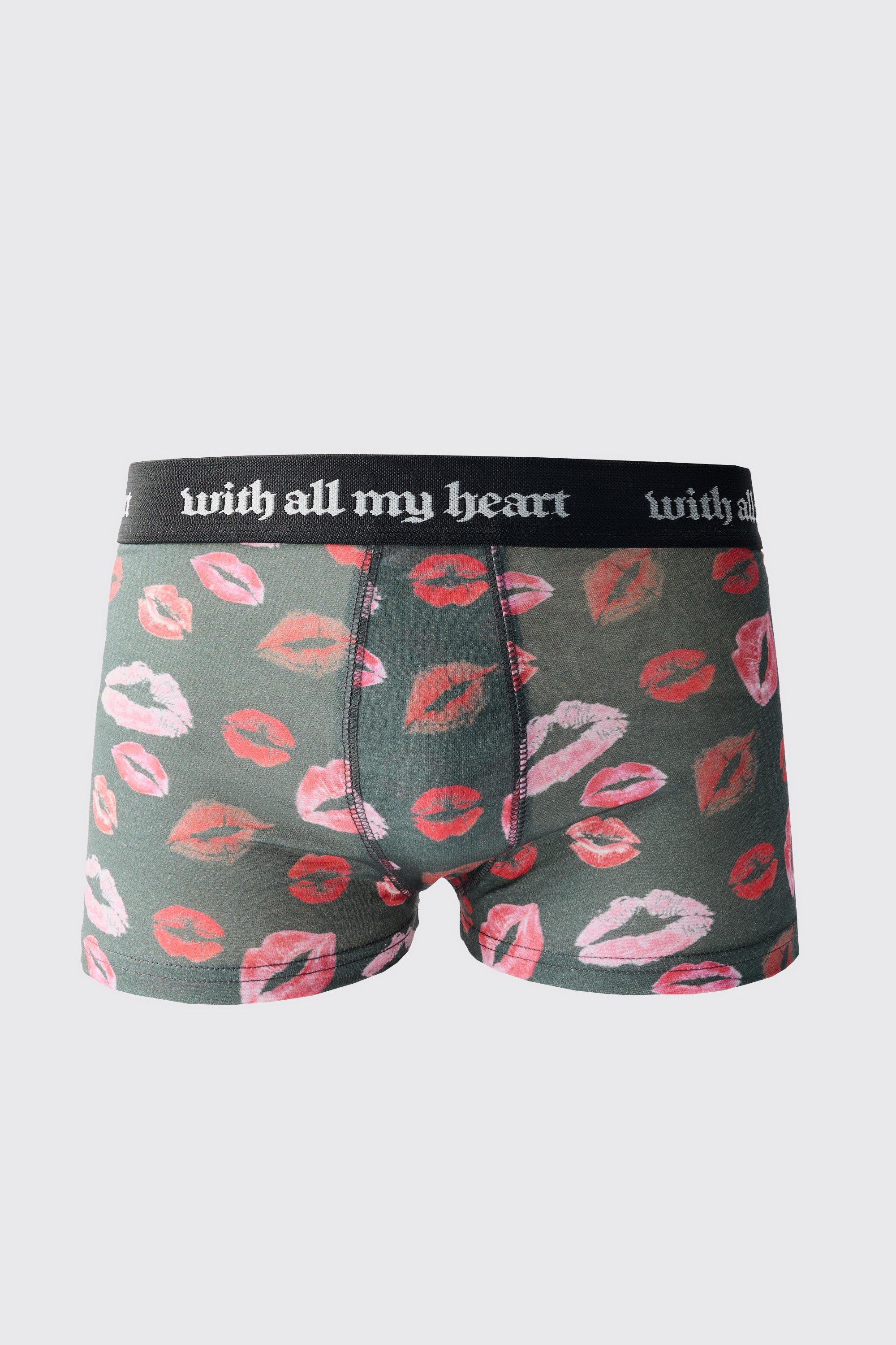 Mens Black Lips Printed Boxer, Black