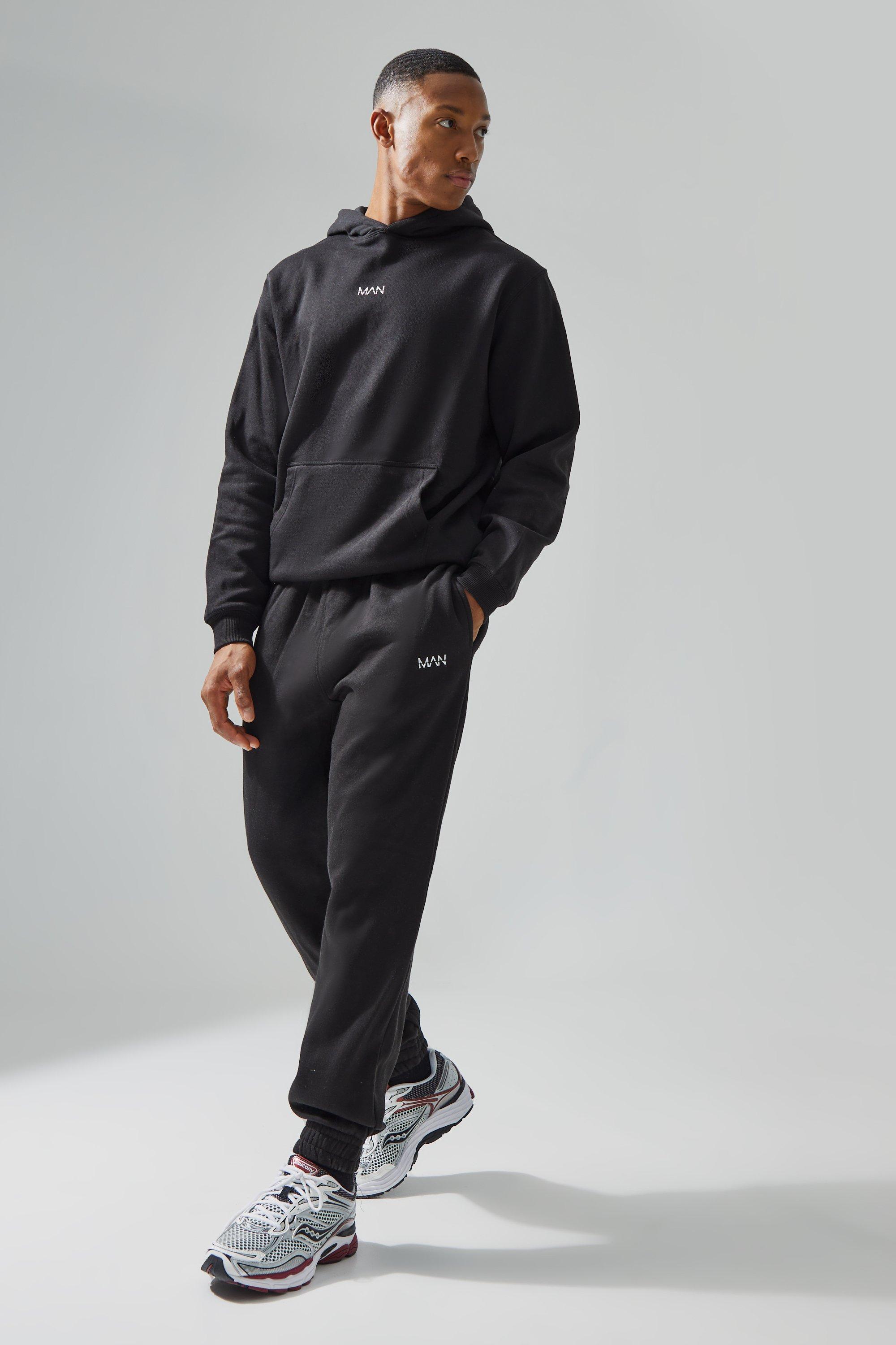 Mens Black Man Active Gym Tracksuit, Black