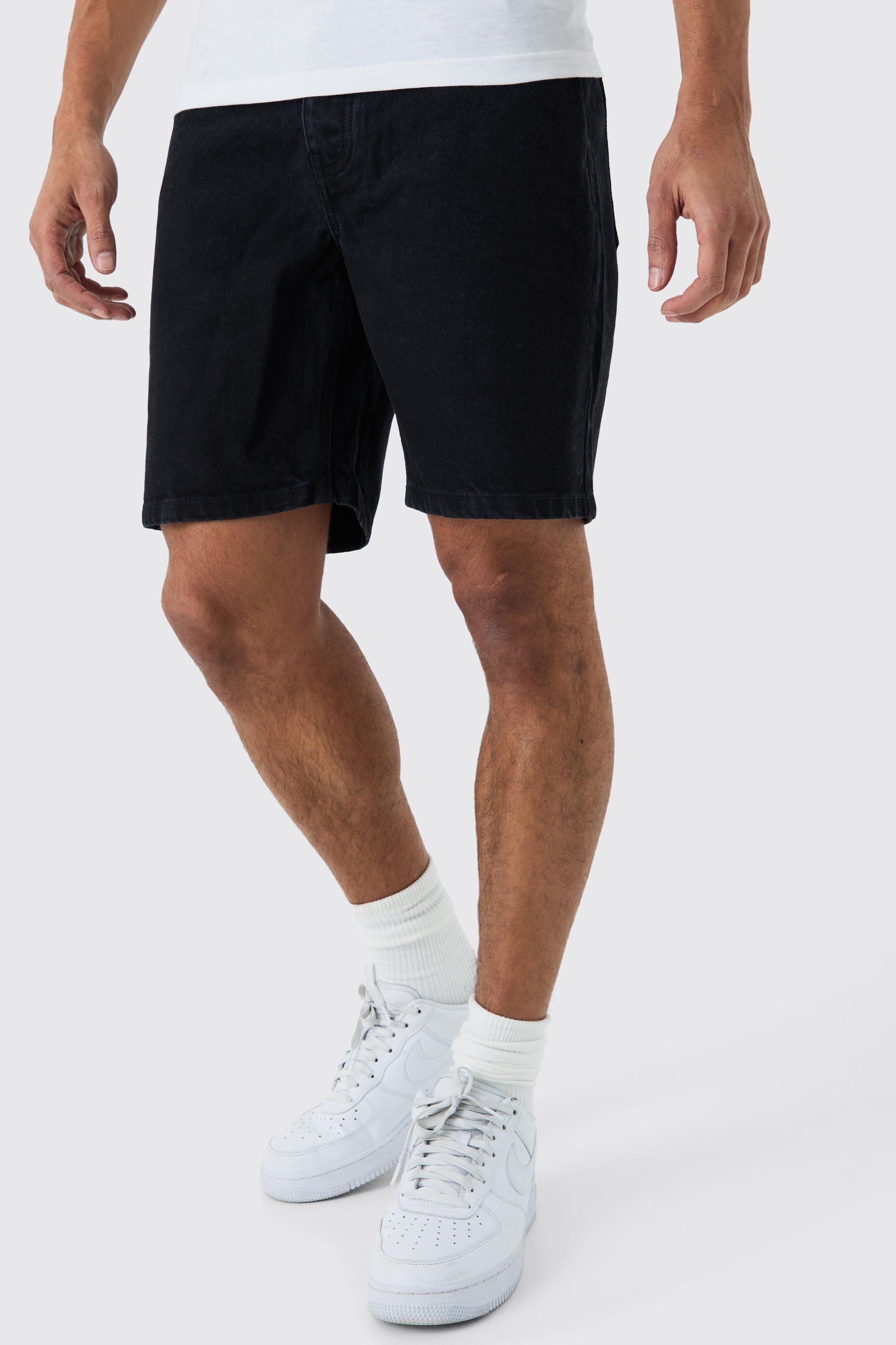 Mens Slim Rigid Denim Shorts In Black, Black