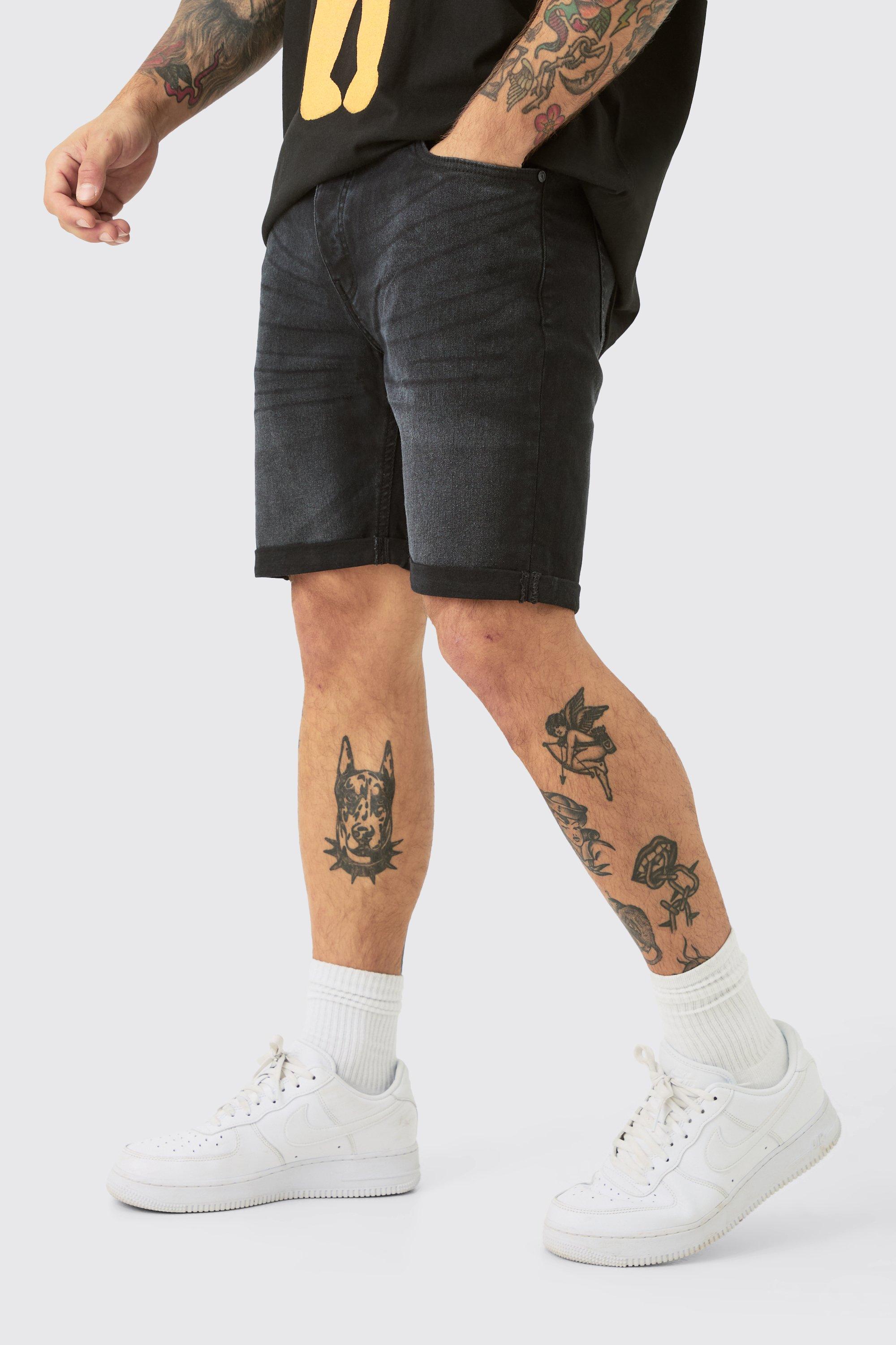 Skinny Stretch Denim Shorts In Black