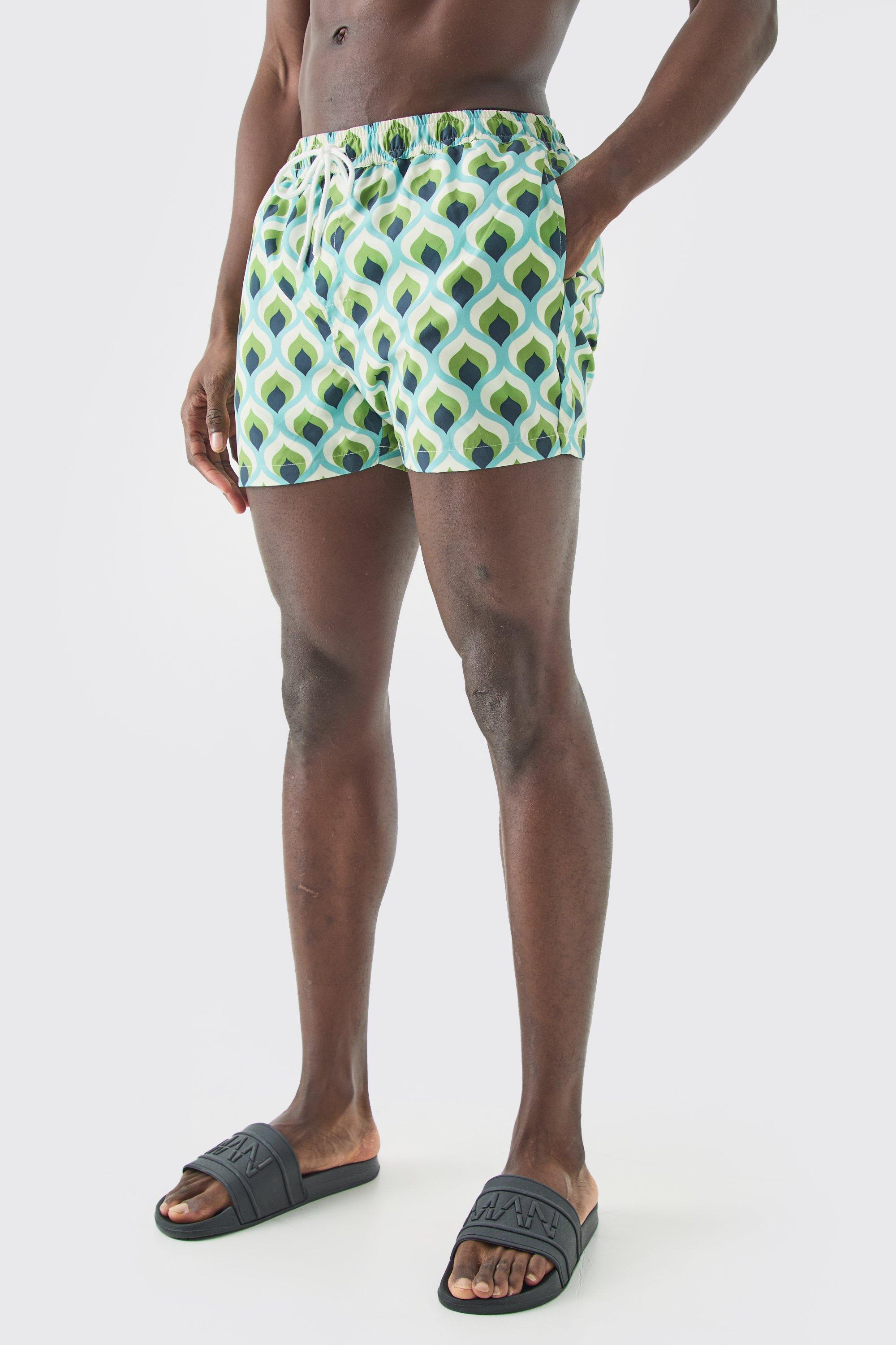 Image of Costume a pantaloncino corto con motivi geometrici, Verde