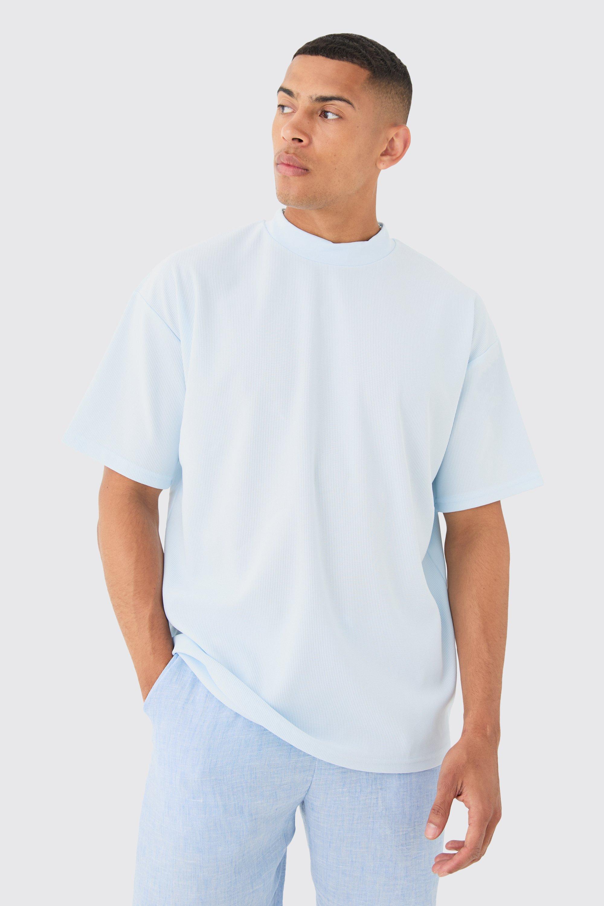 Image of T-shirt oversize con ottomana e collo Ex, Azzurro