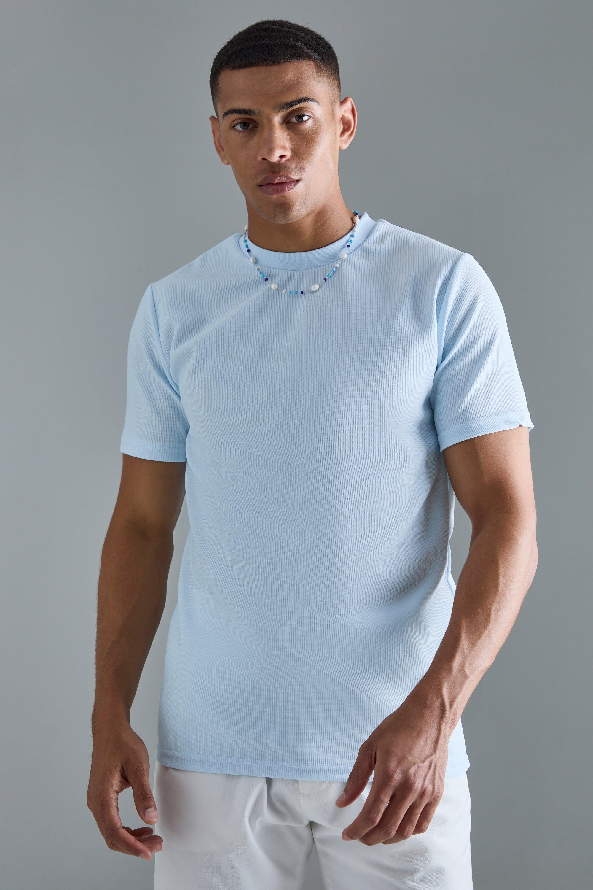Image of T-shirt Slim Fit stile ottomano, Azzurro