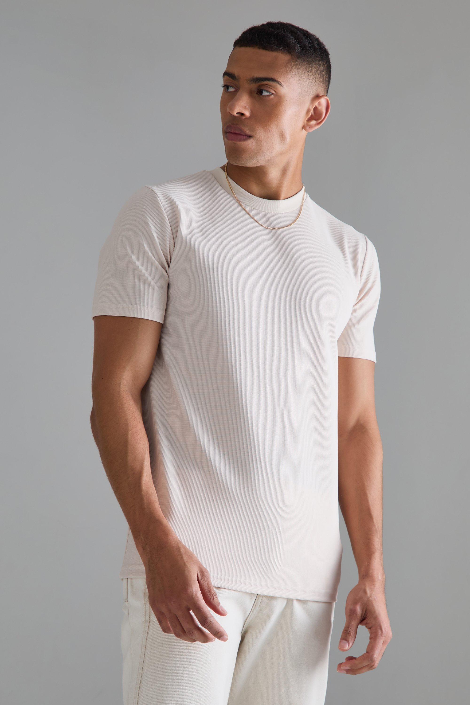 Mens Orange Slim Ottoman Rib T-Shirt, Orange