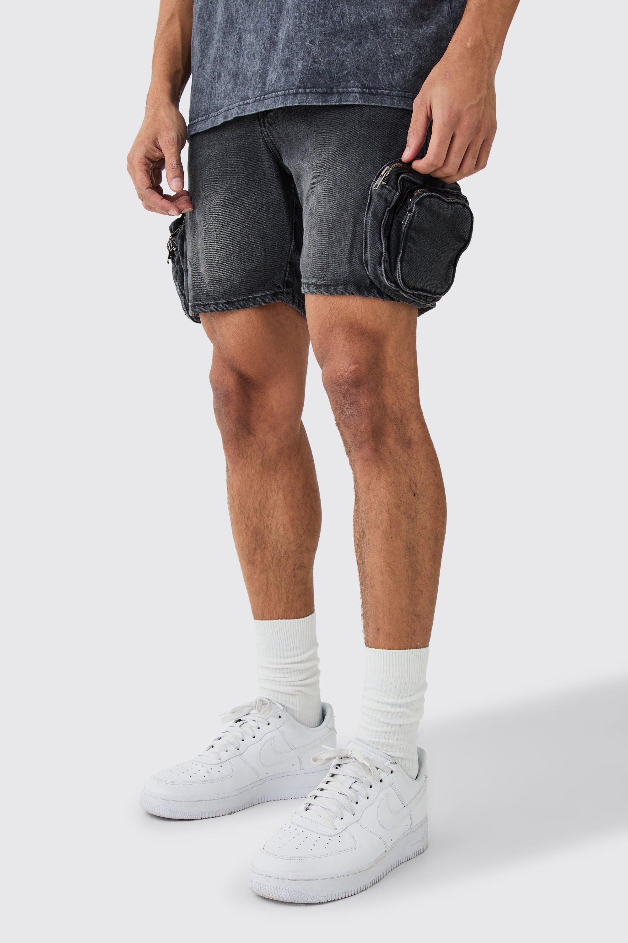 short en jean cargo à poches en relief homme - gris - 32r, gris