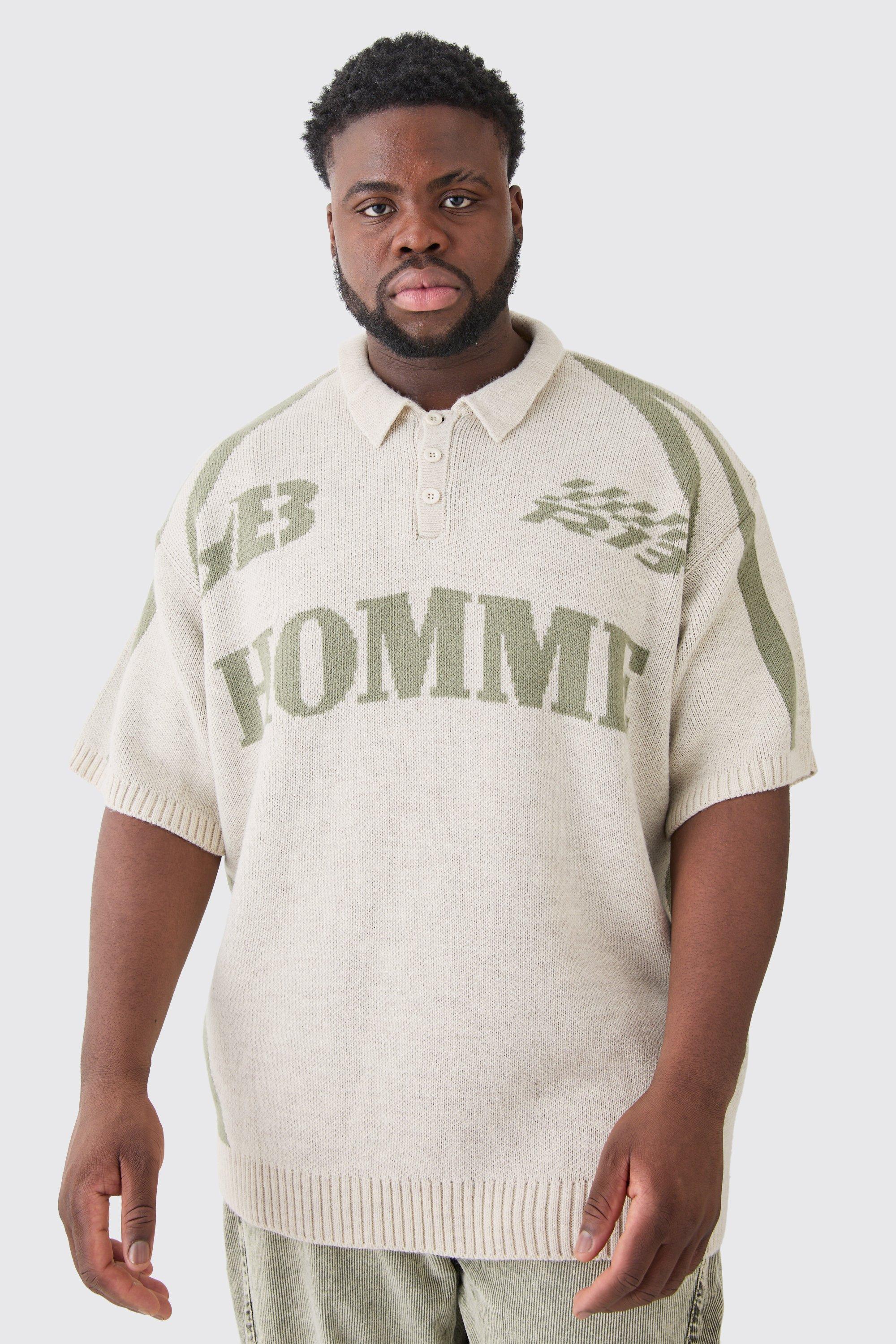 Image of Polo Plus Size oversize Homme in maglia color pietra, Beige