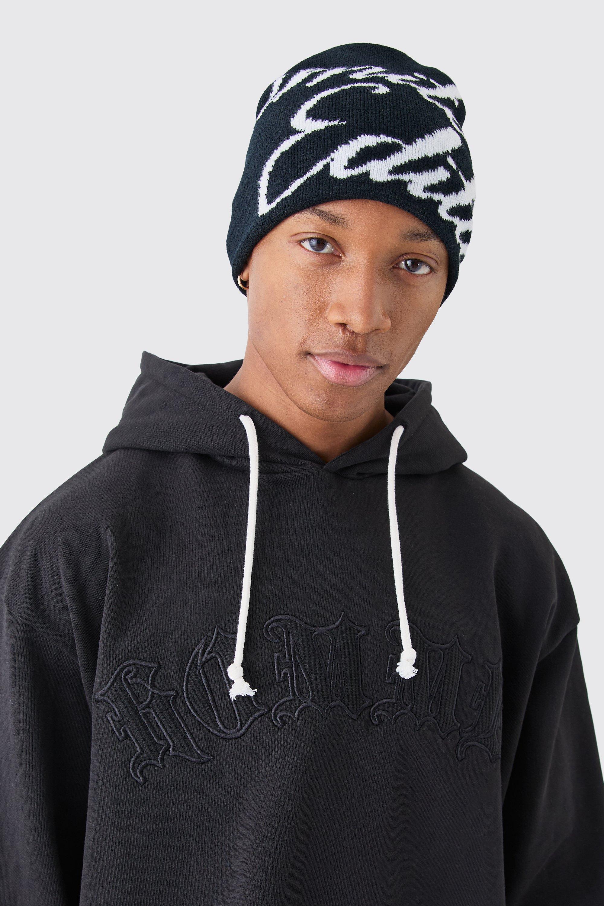 Mens Black Limited Edition Graphic Beanie, Black