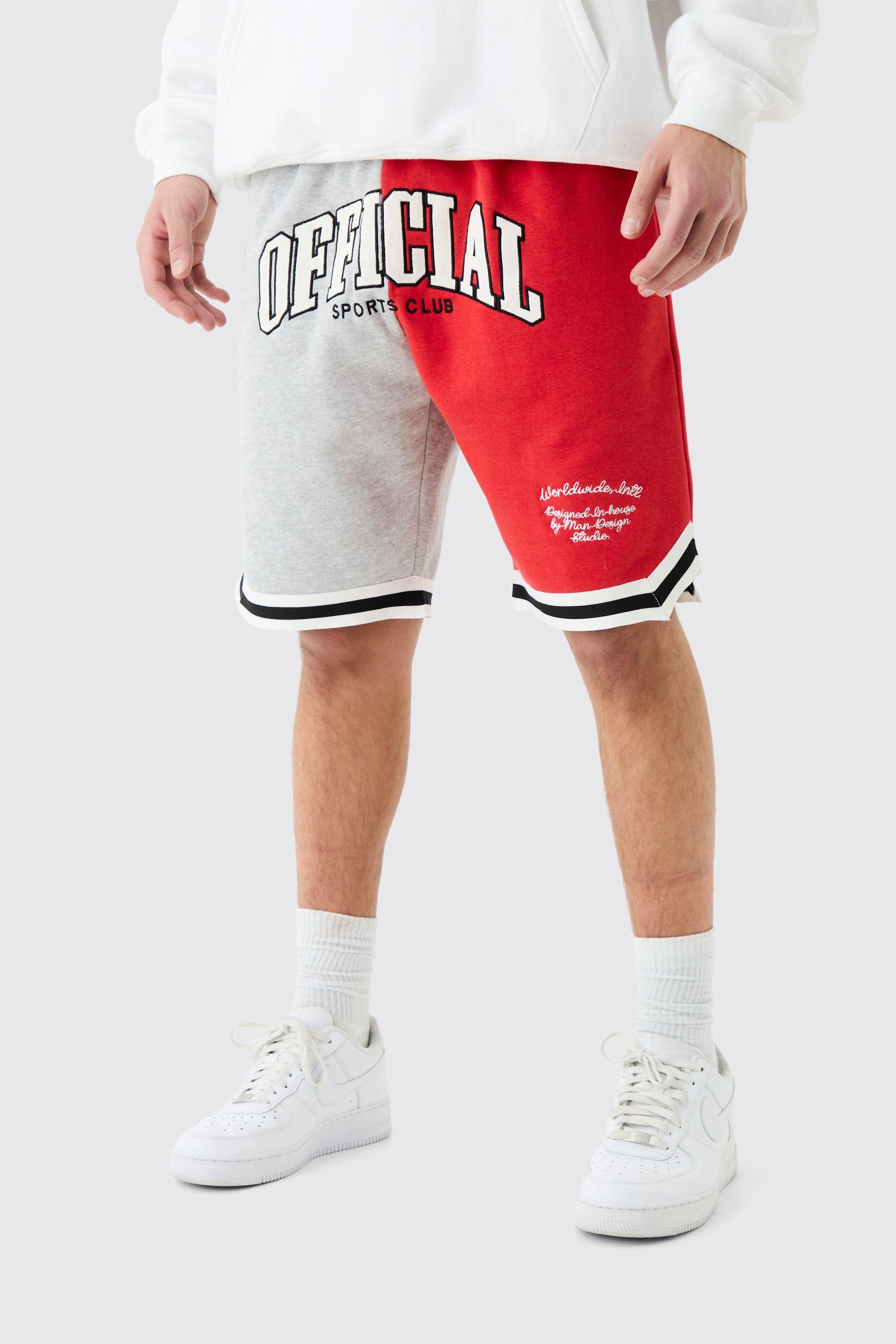 Image of Pantaloncini da basket Official in jersey effetto patchwork, Rosso