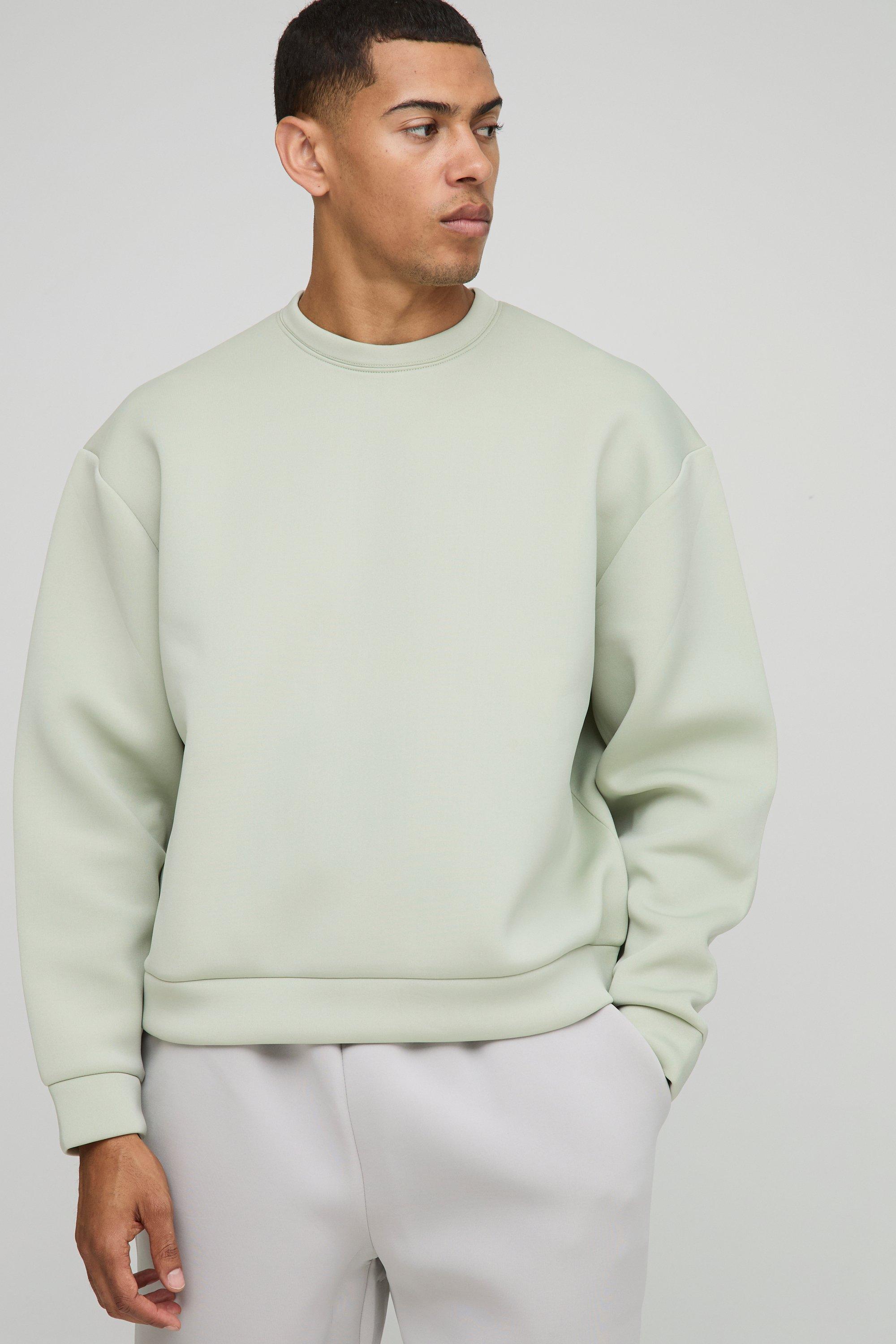Mens Green Oversized Boxy Bonded Scuba Sweatshirt, Green
