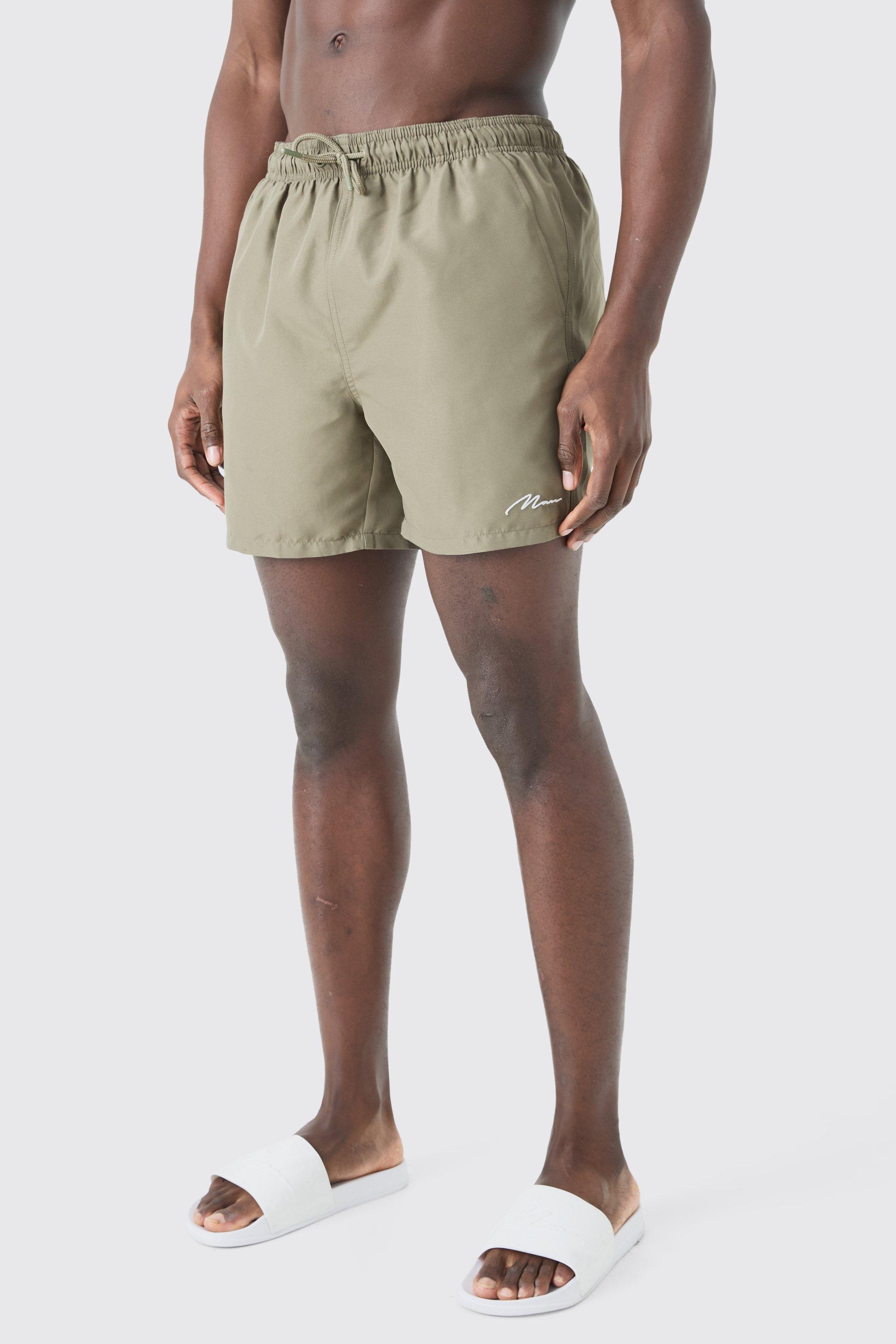 Mens Green Man Signature Mid Length Swim Short, Green