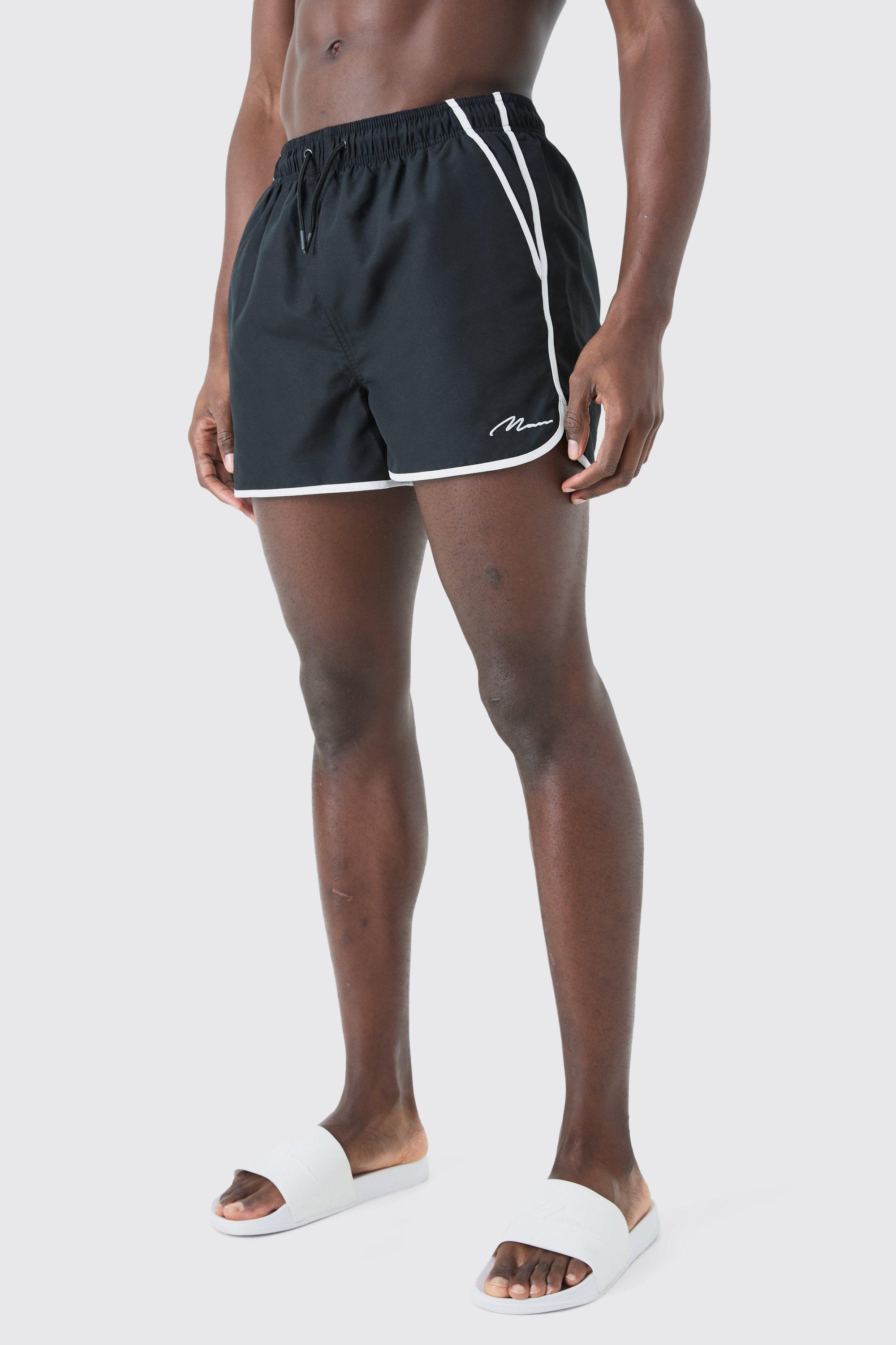 Mens Black Man Signature Runner Swim Short, Black