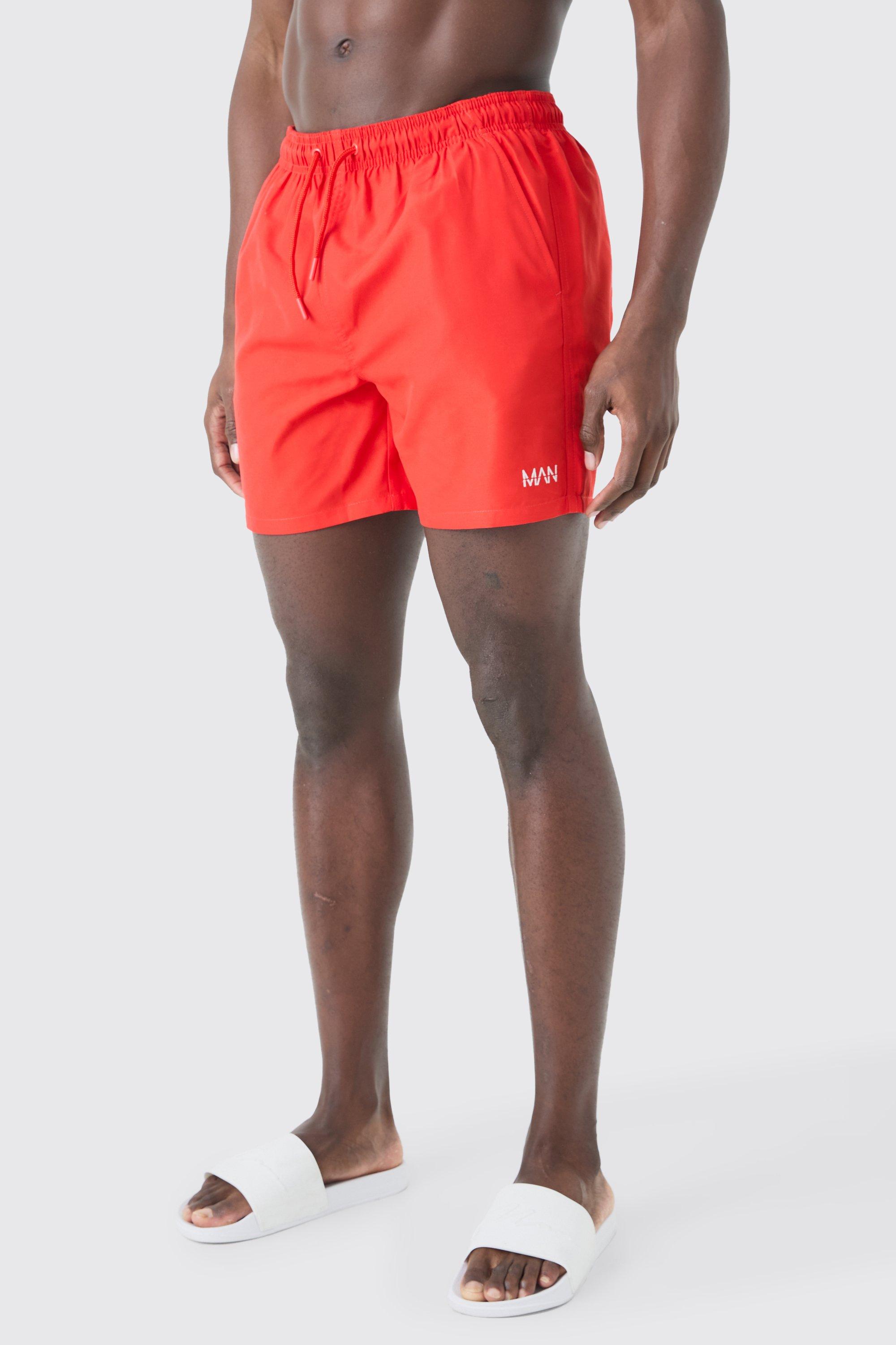 Mens Red Original Man Mid Length Swim Short, Red