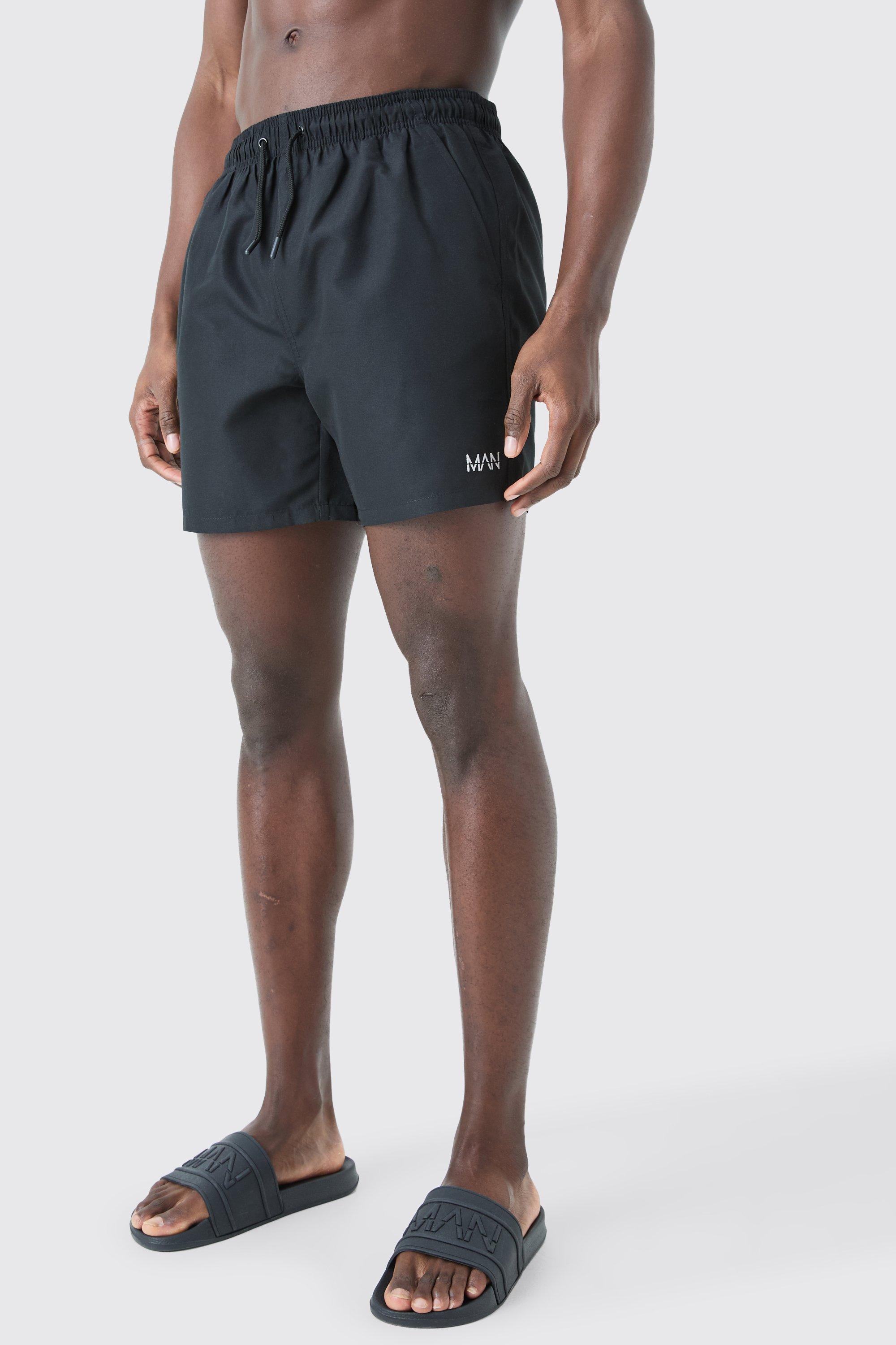 Mens Black Original Man Mid Length Swim Short, Black