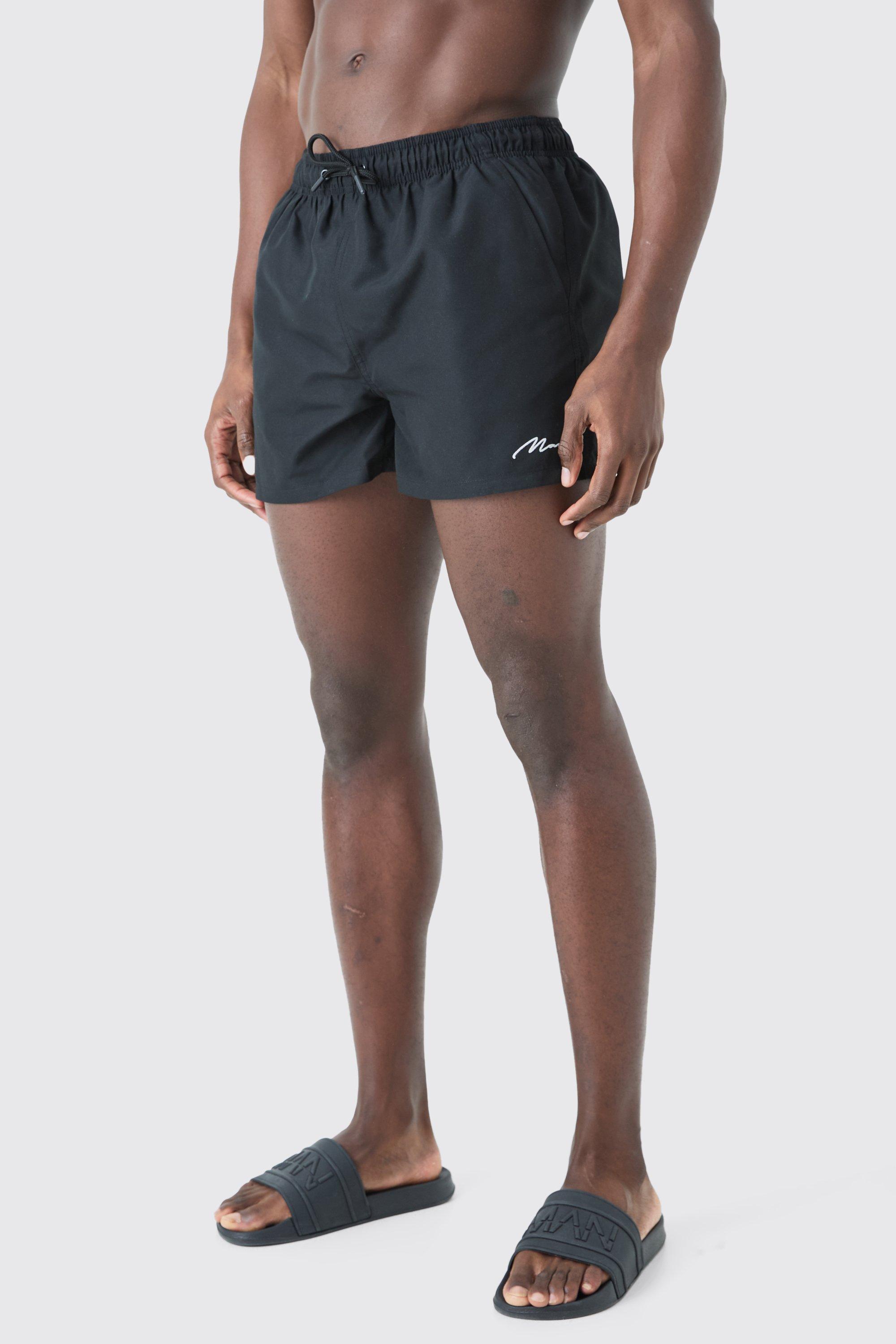 Mens Black Man Signature Short Length Swim Short, Black