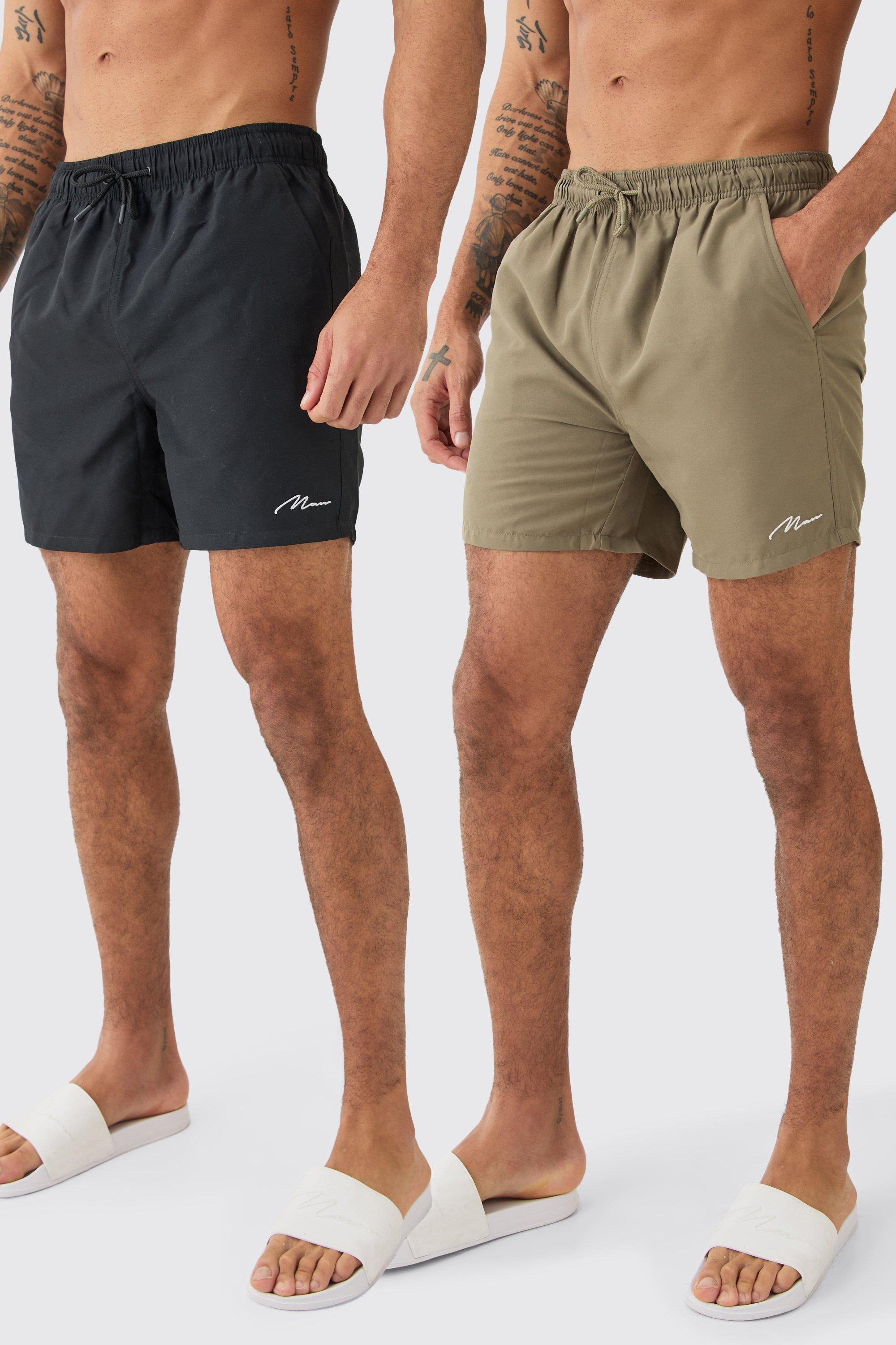 Mens Multi Man Signature Mid Length 2 Pack Swim Short, Multi