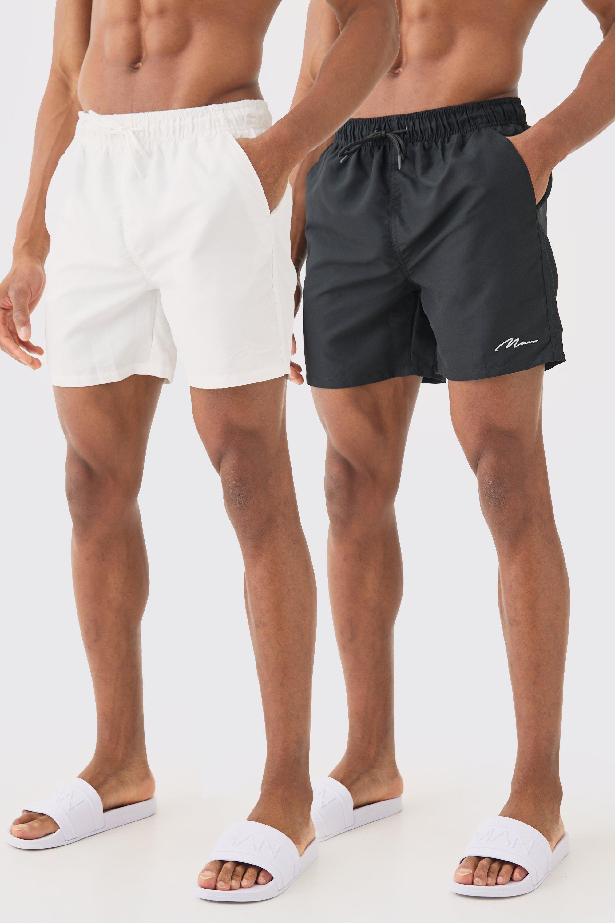 Mens Multi Man Signature Mid Length 2 Pack Swim Short, Multi