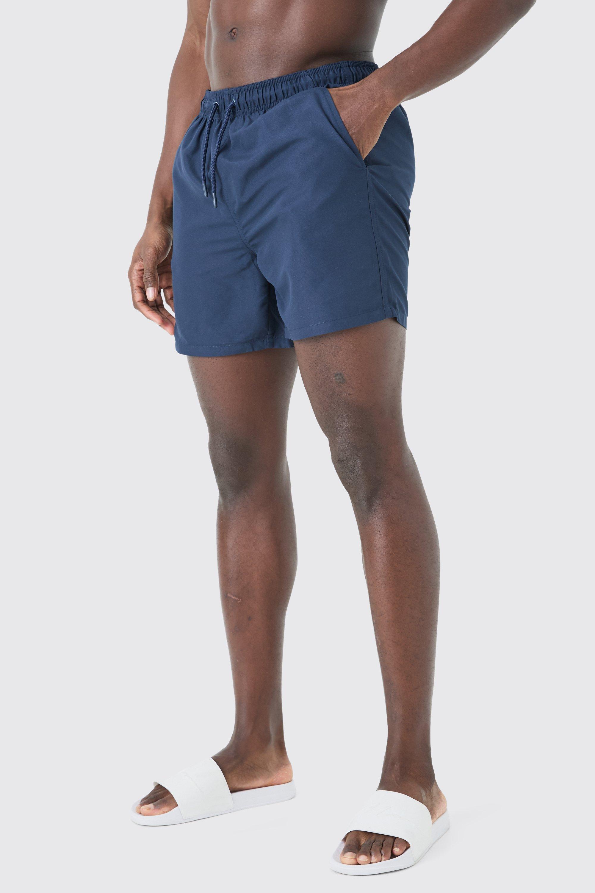 Mens Navy Plain Mid Length Swim Short, Navy