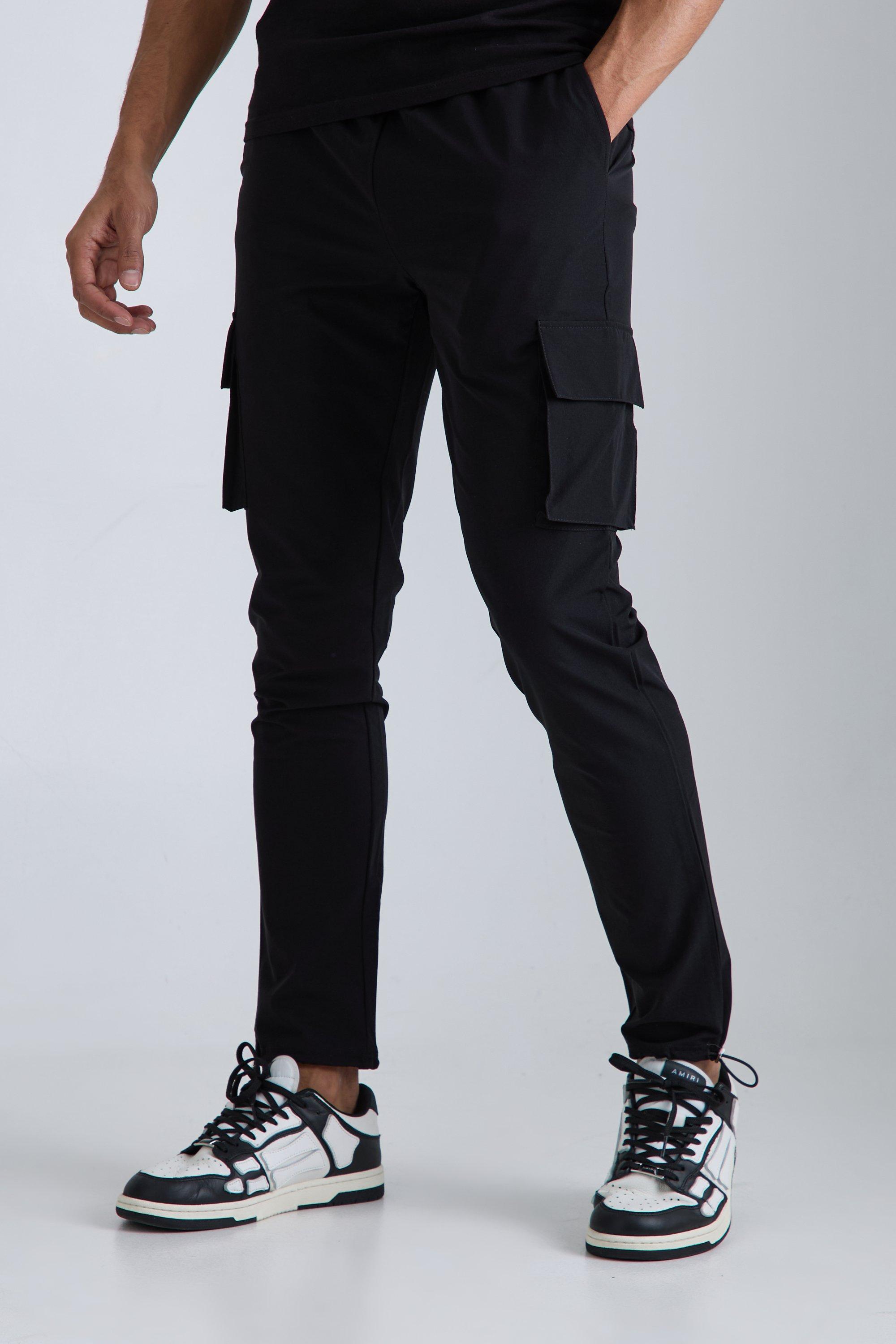 Image of Pantaloni Cargo Skinny Fit in Stretch tecnico leggero elasticizzato, Nero