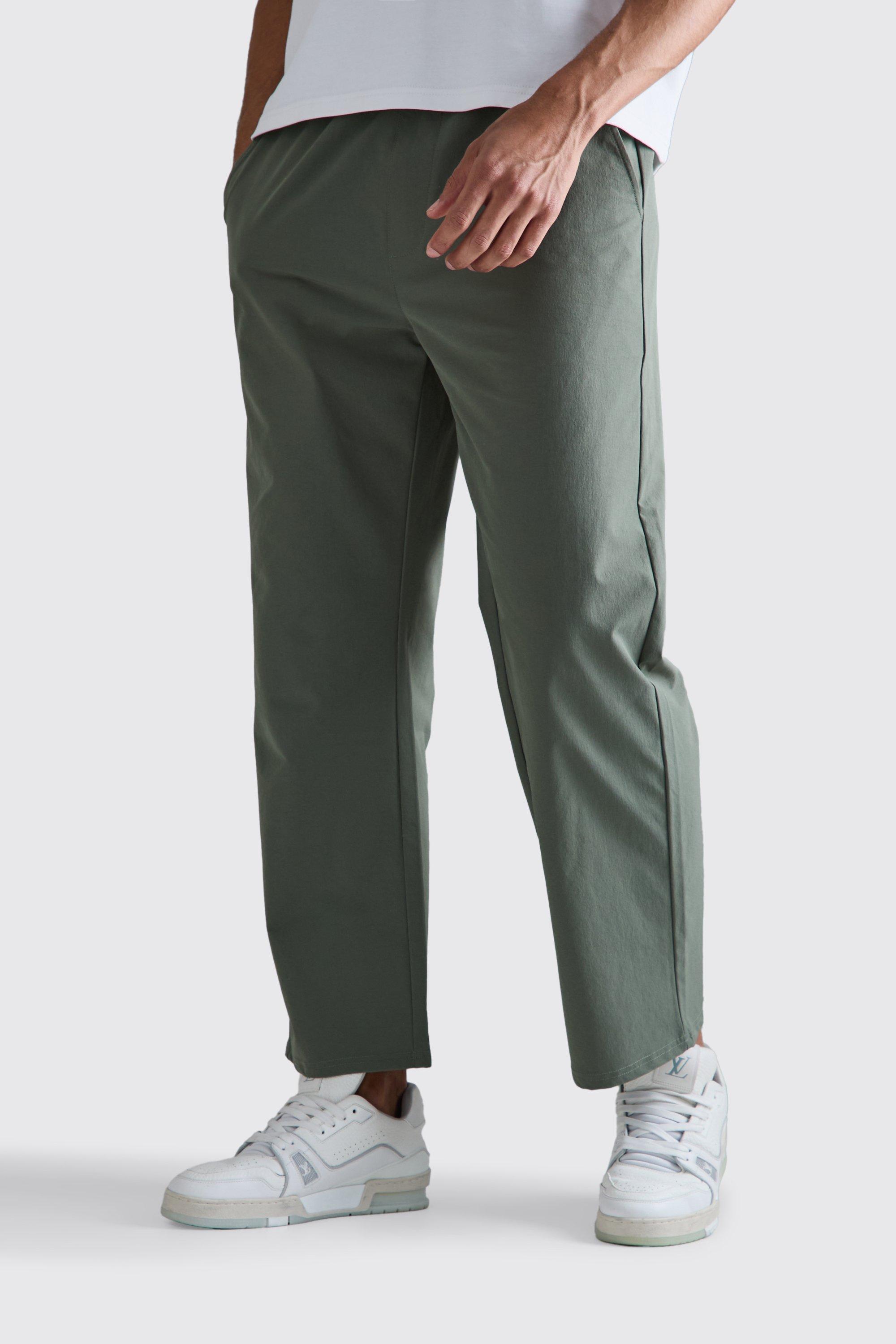 Mens Green Elastic Waist Lightweight Technical Stretch Relaxed Cropped Trouser, Green