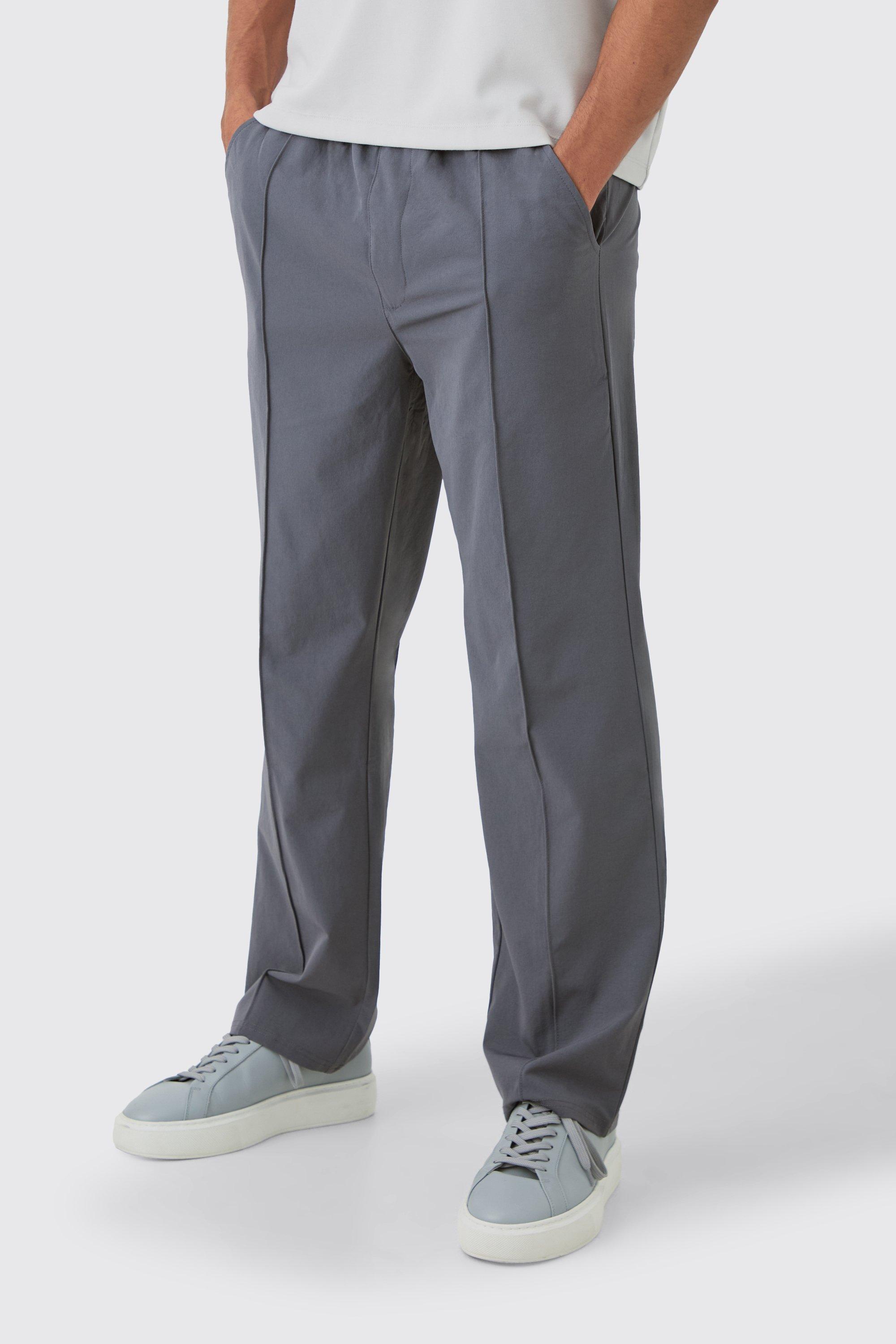 Mens Grey Elasticated Technical Stretch Relaxed Pintuck Trouser, Grey