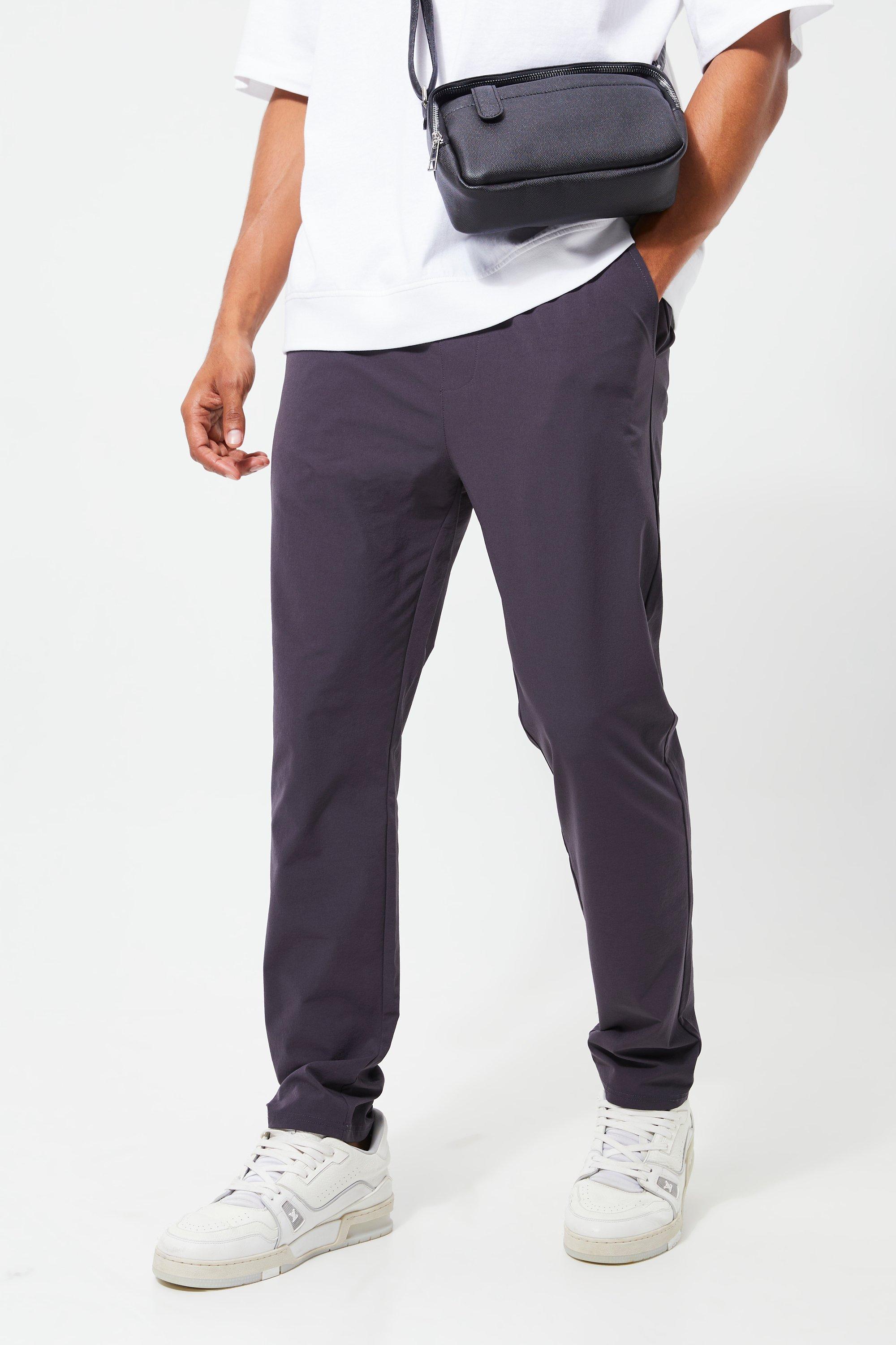 Image of Pantaloni Slim Fit in Stretch tecnico leggero con vita elasticizzata, Grigio
