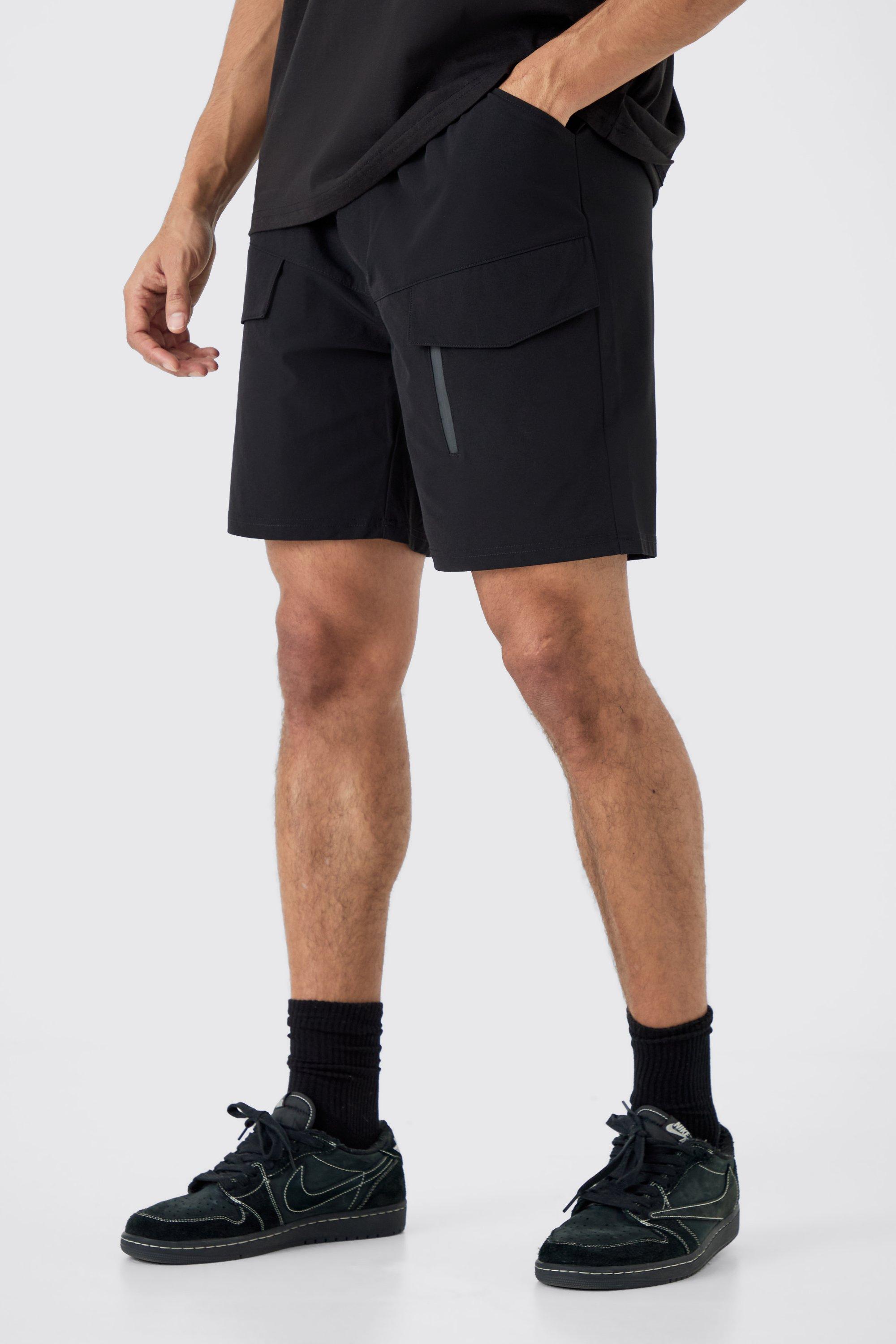 Pantaloni Cargo rilassati in Stretch leggero elasticizzato con zip, Nero