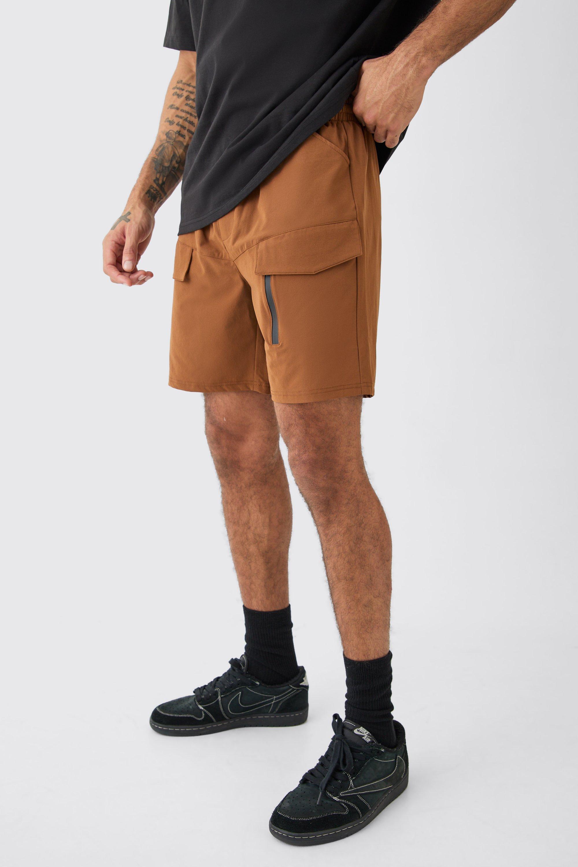 Image of Pantaloni Cargo rilassati in Stretch leggero elasticizzato con zip, Brown