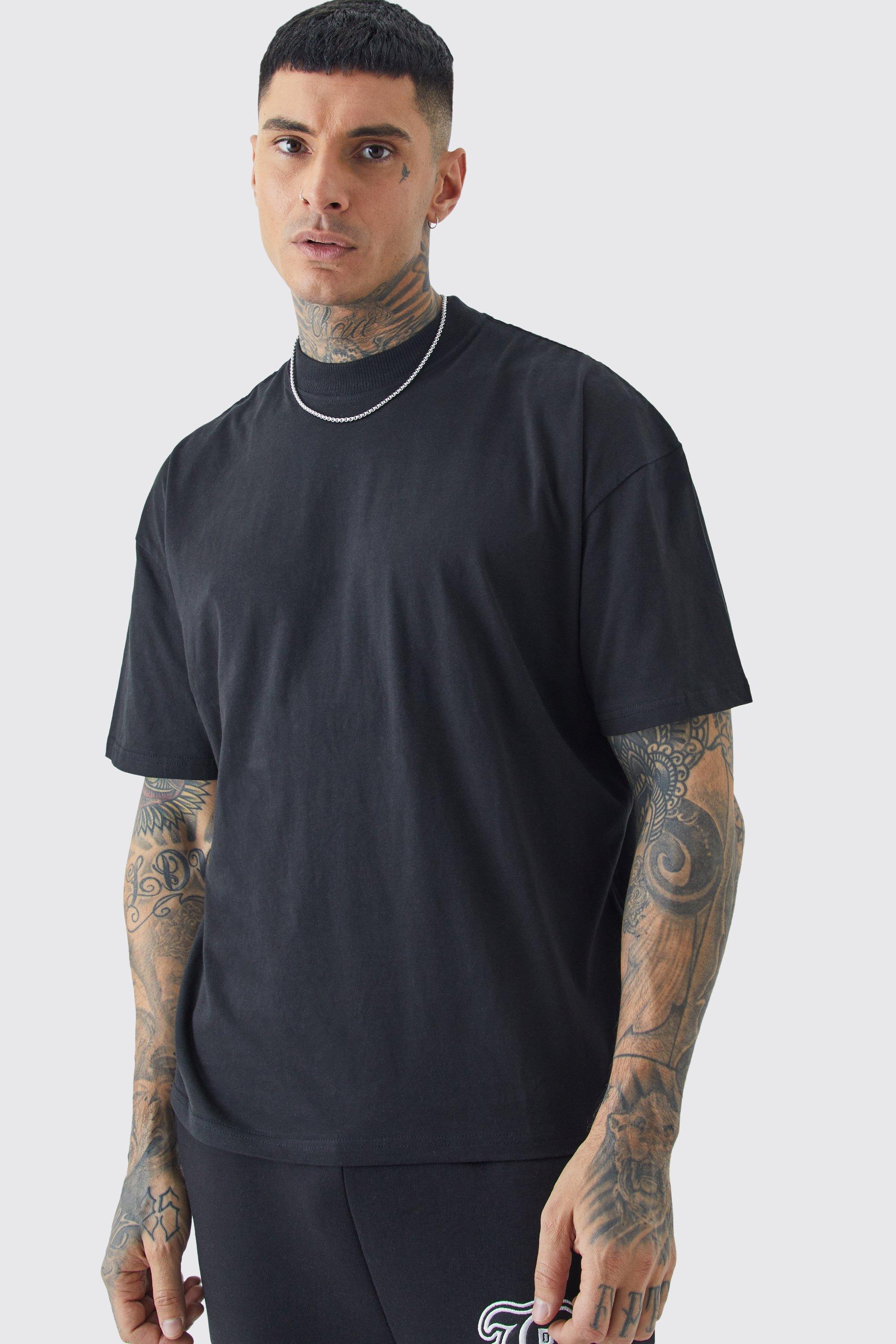 Image of T-shirt Tall oversize con girocollo esteso, Nero