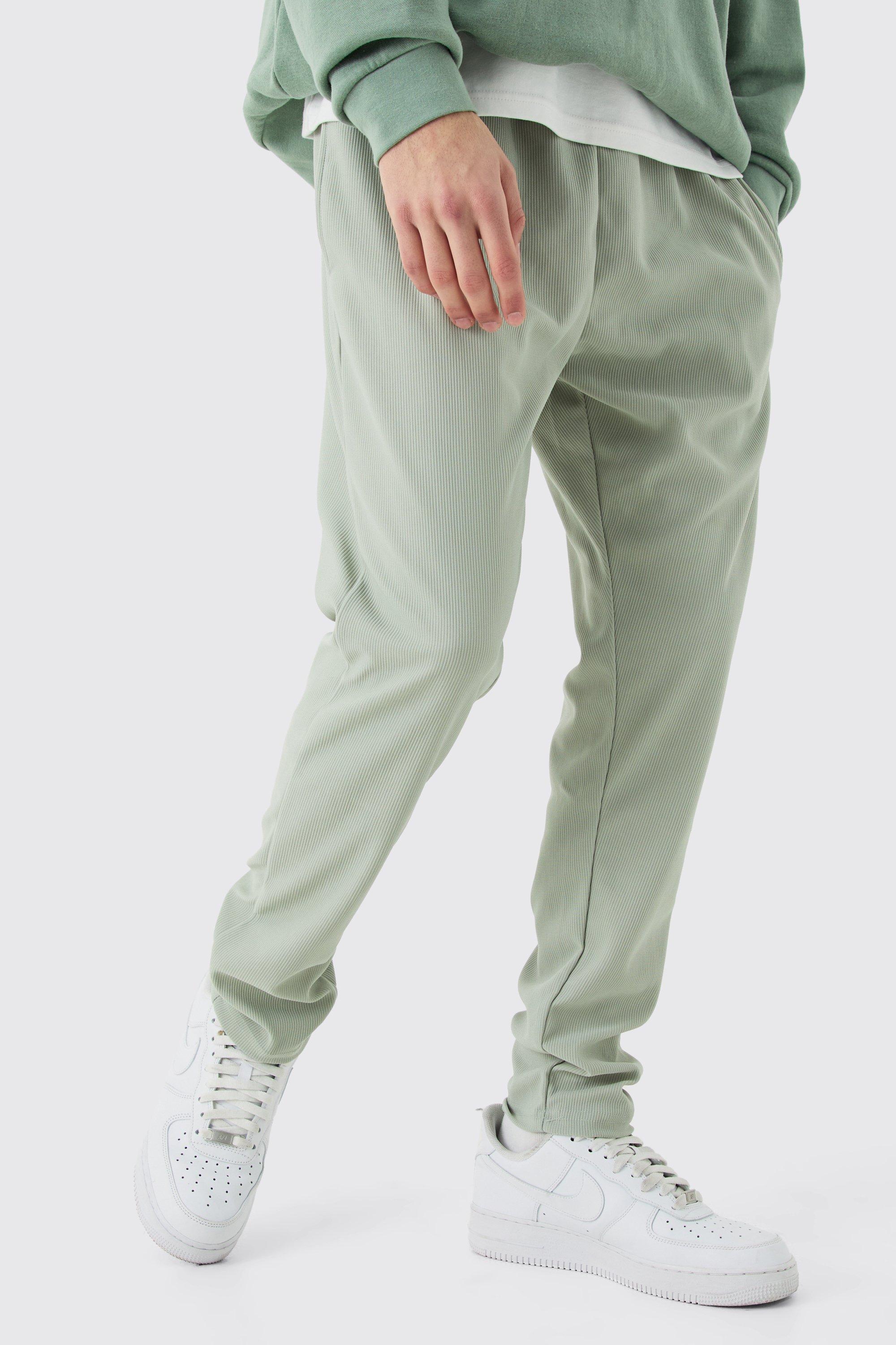 Mens Green Tapered Pleated Jogger, Green
