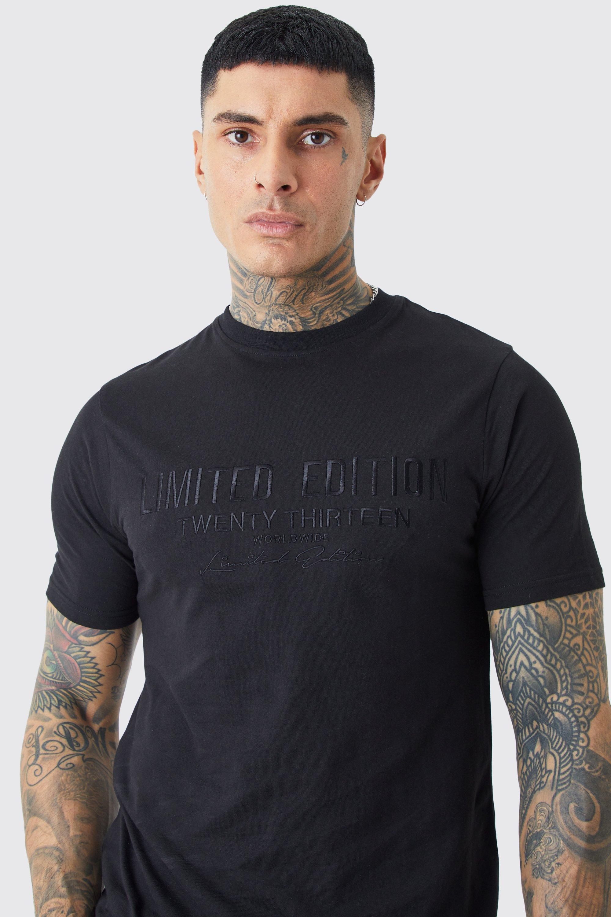 Image of T-shirt Tall Slim Fit Limited Edition con ricami, Nero