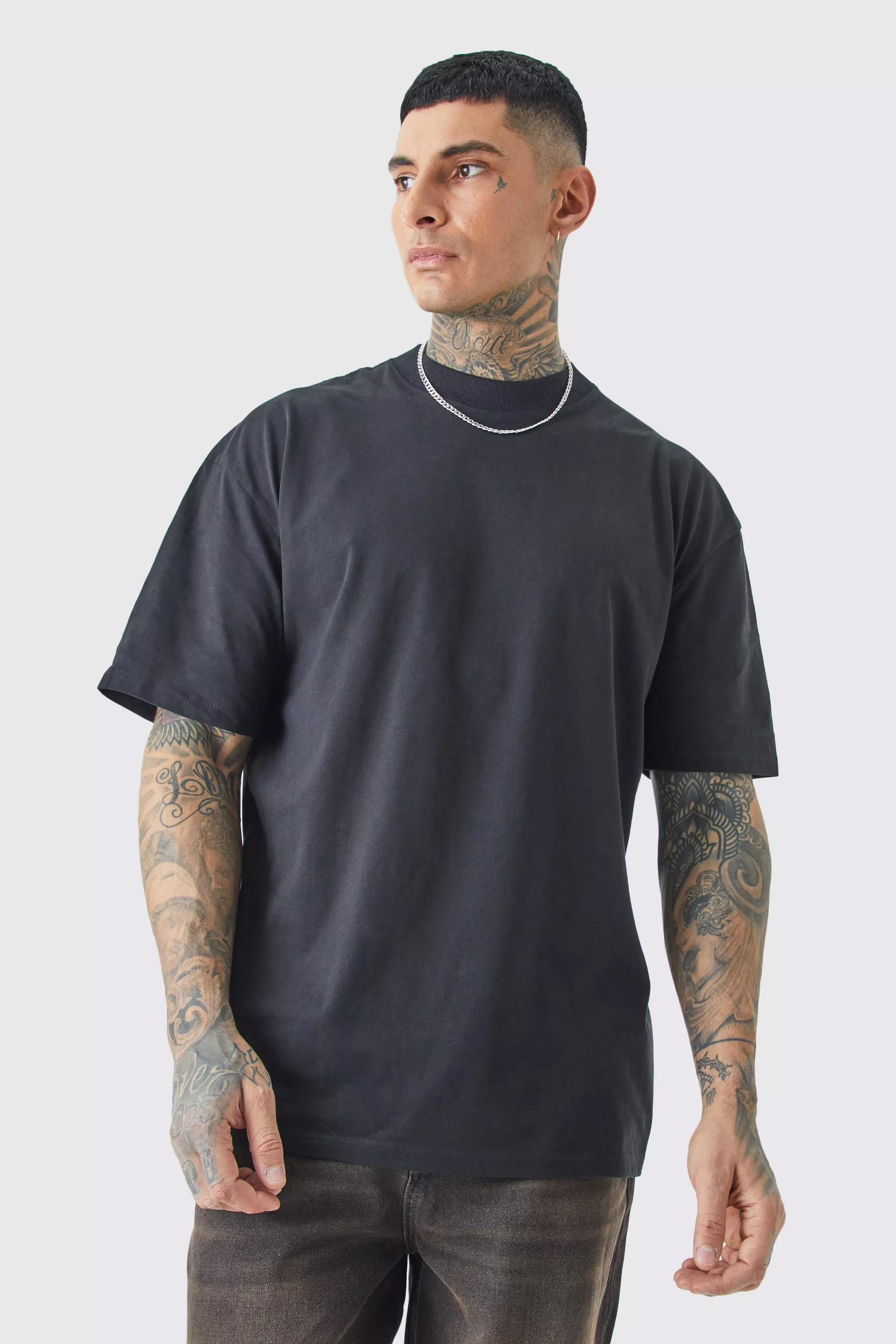 Mens Tall Oversized Renaissance Back Print T-Shirt - Black
