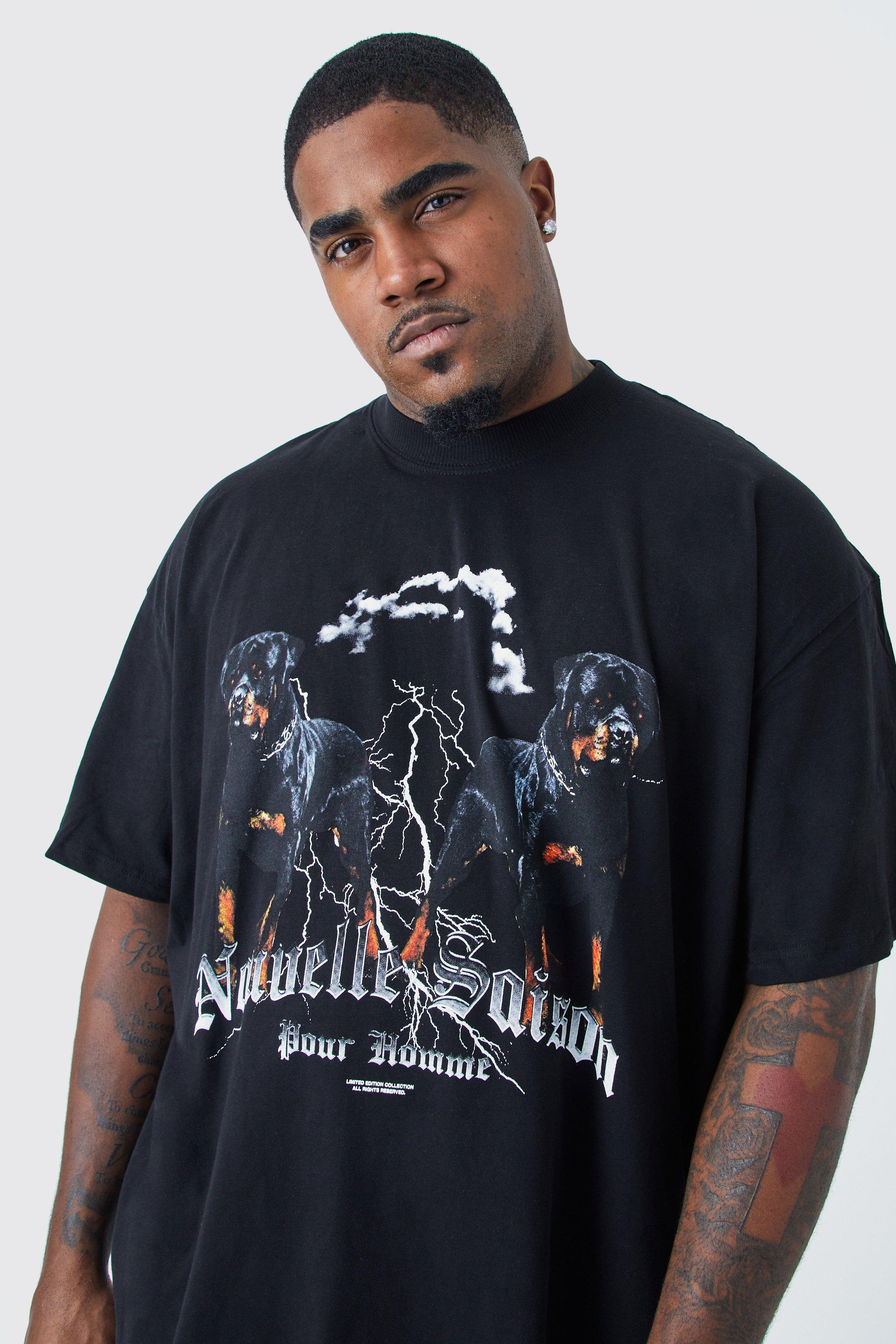 Image of T-shirt Plus Size oversize con grafica di Rottweiler, Nero