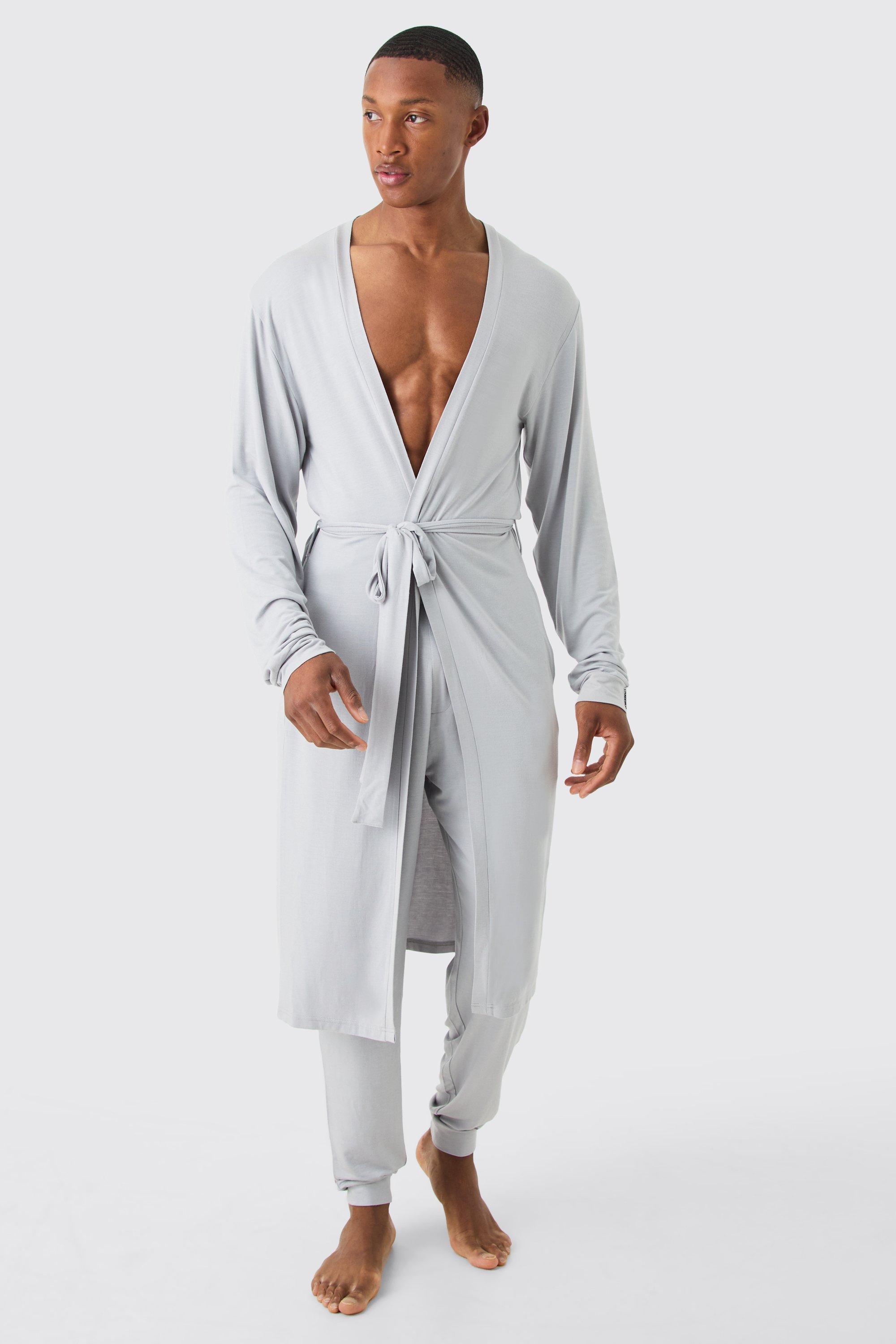 mens grey premium modal mix lightweight dressing gown, grey
