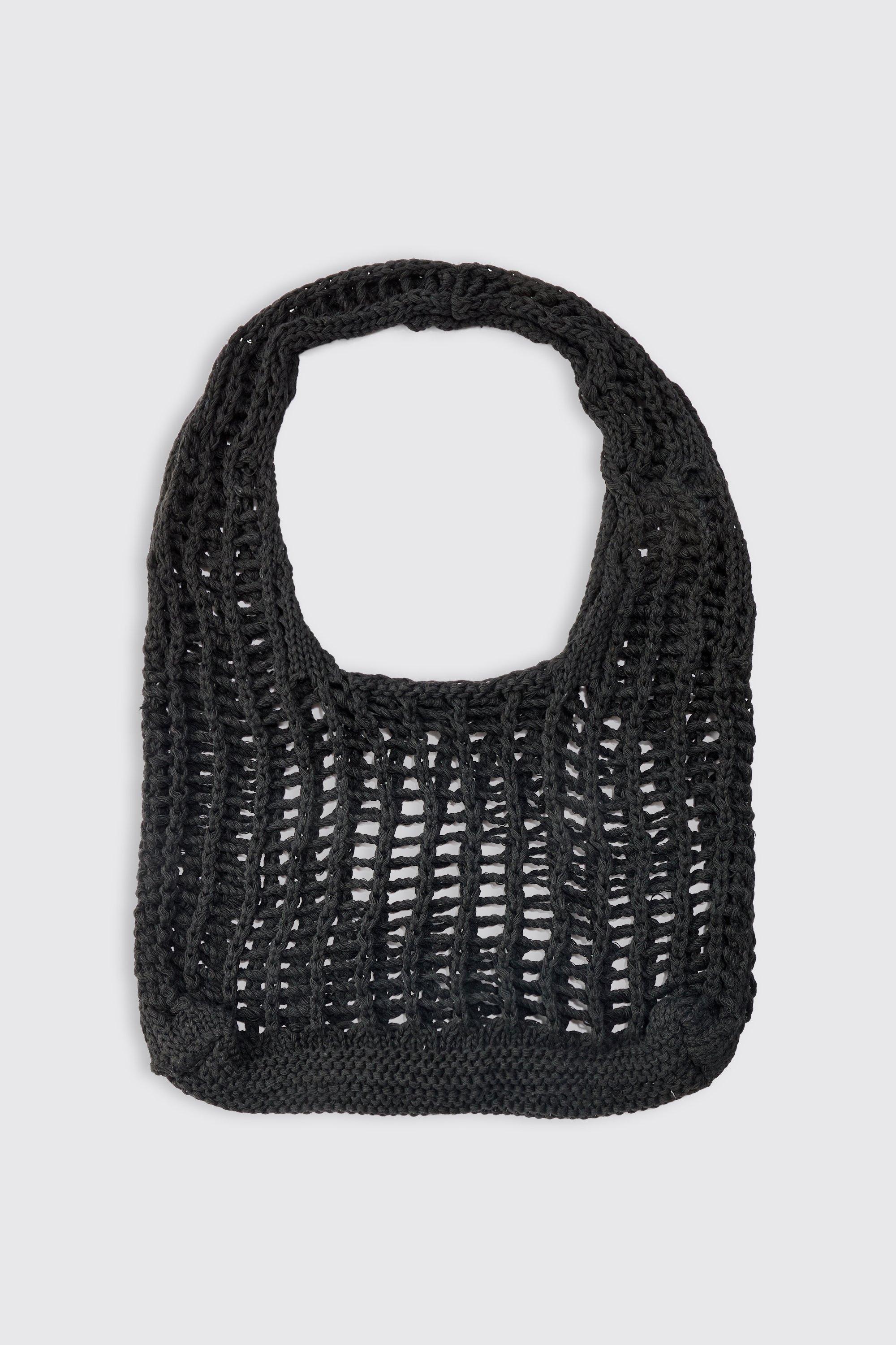 Mens Black Open Knit Tote Bag, Black