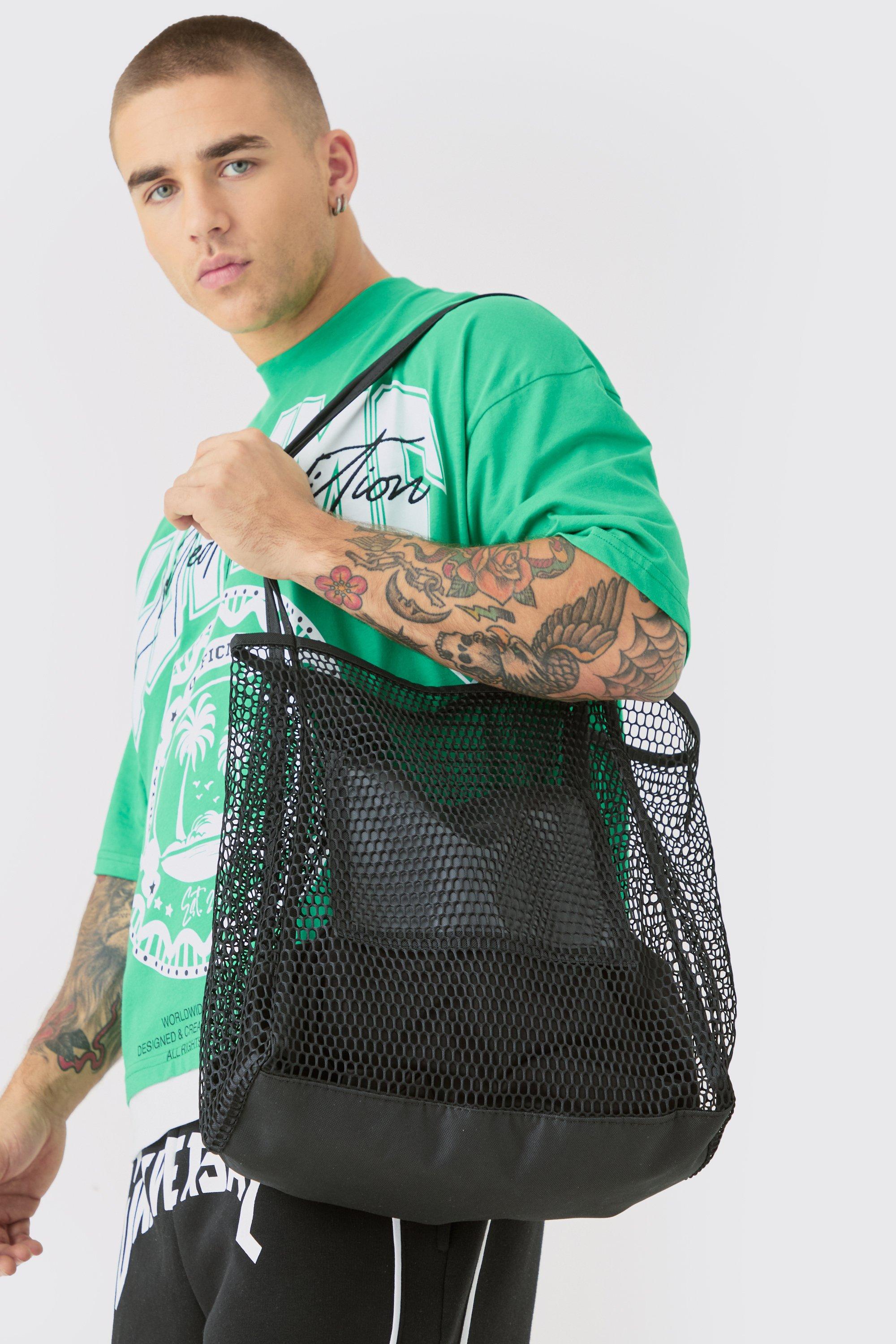 Mens Black Mesh Shopper Tote, Black