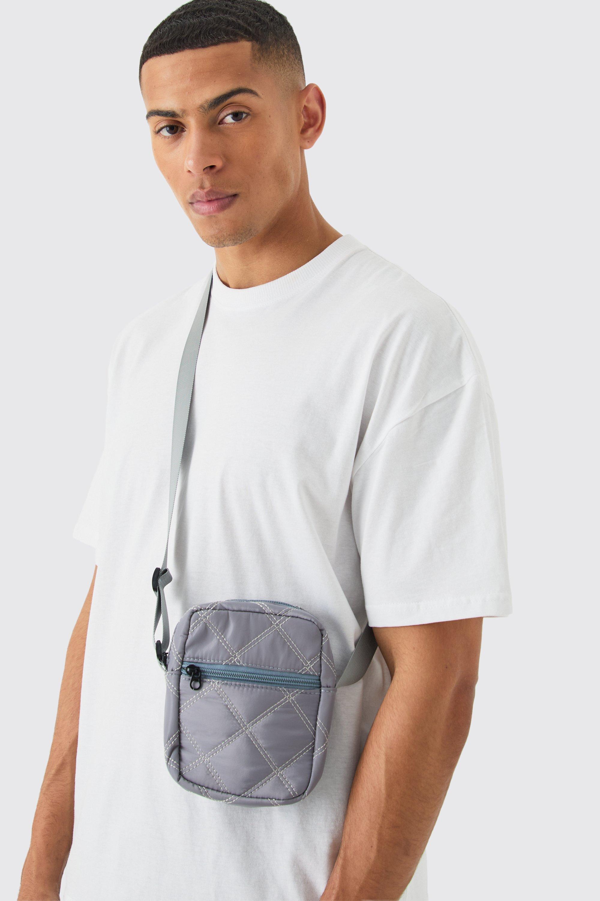 Mens Grey Mini Cross Body Nylon Bag, Grey