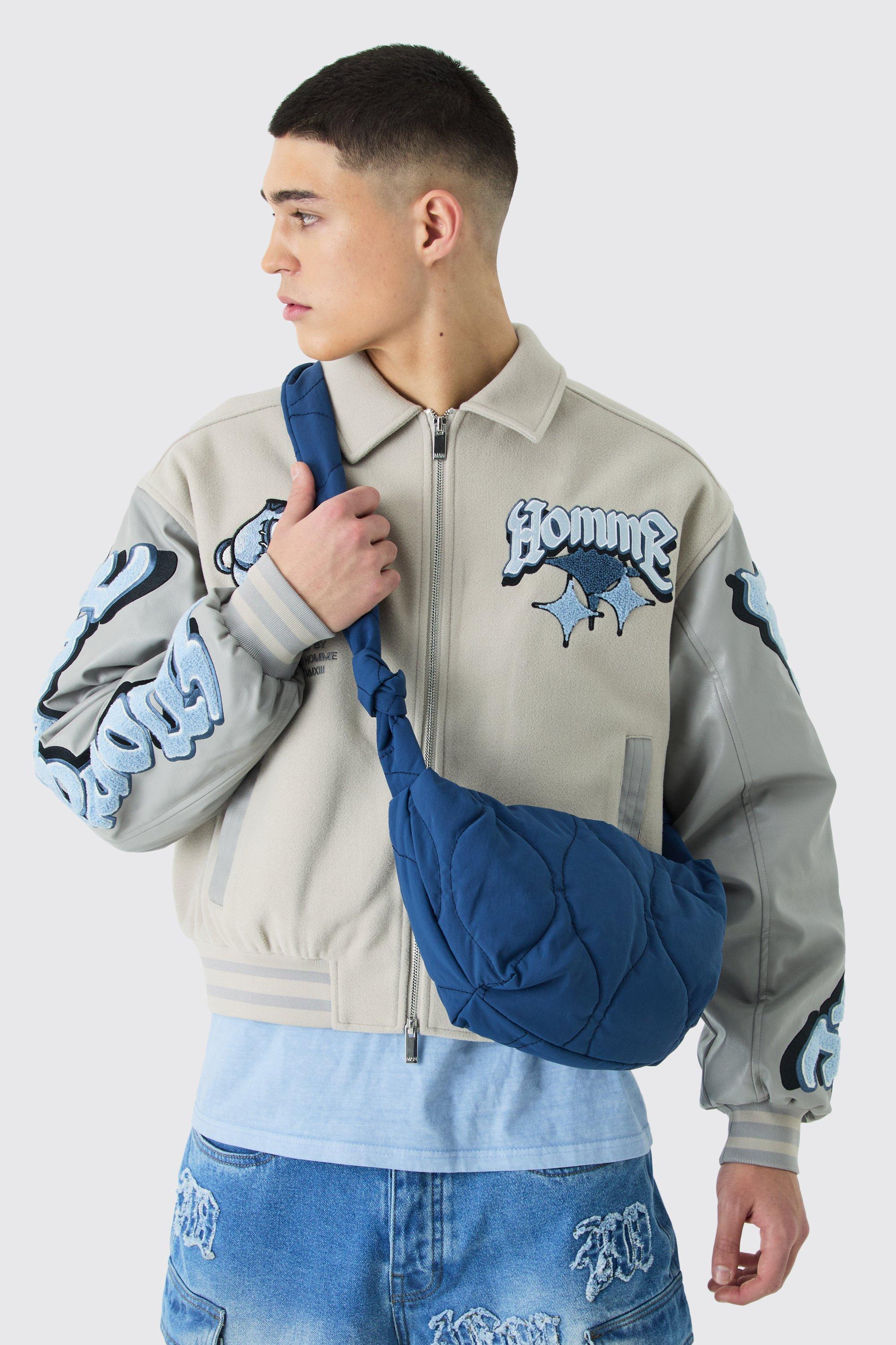 quilted cross body sling bag homme - bleu - one size, bleu