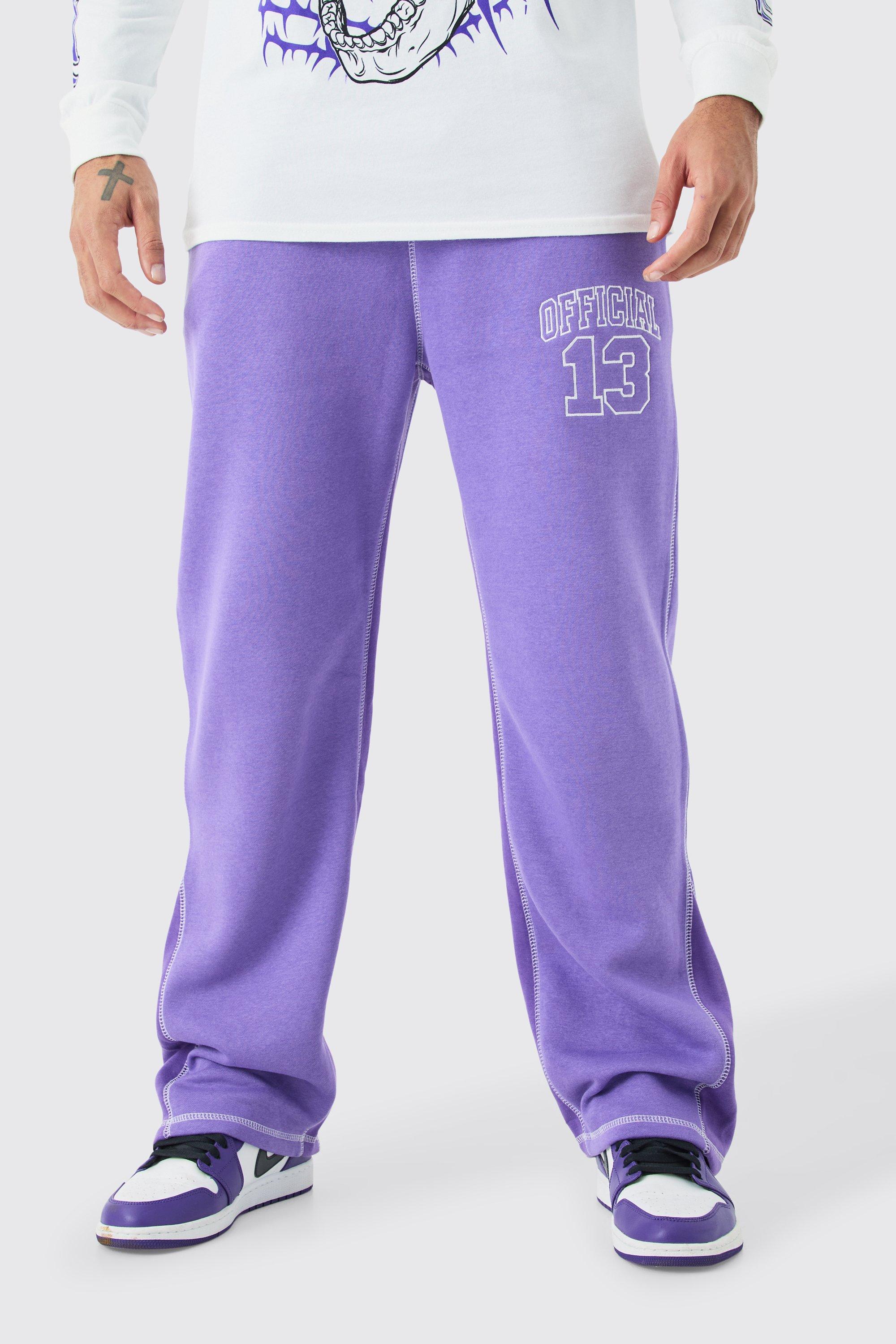 Image of Pantaloni tuta rilassati Official con cuciture a contrasto e inserti, Purple