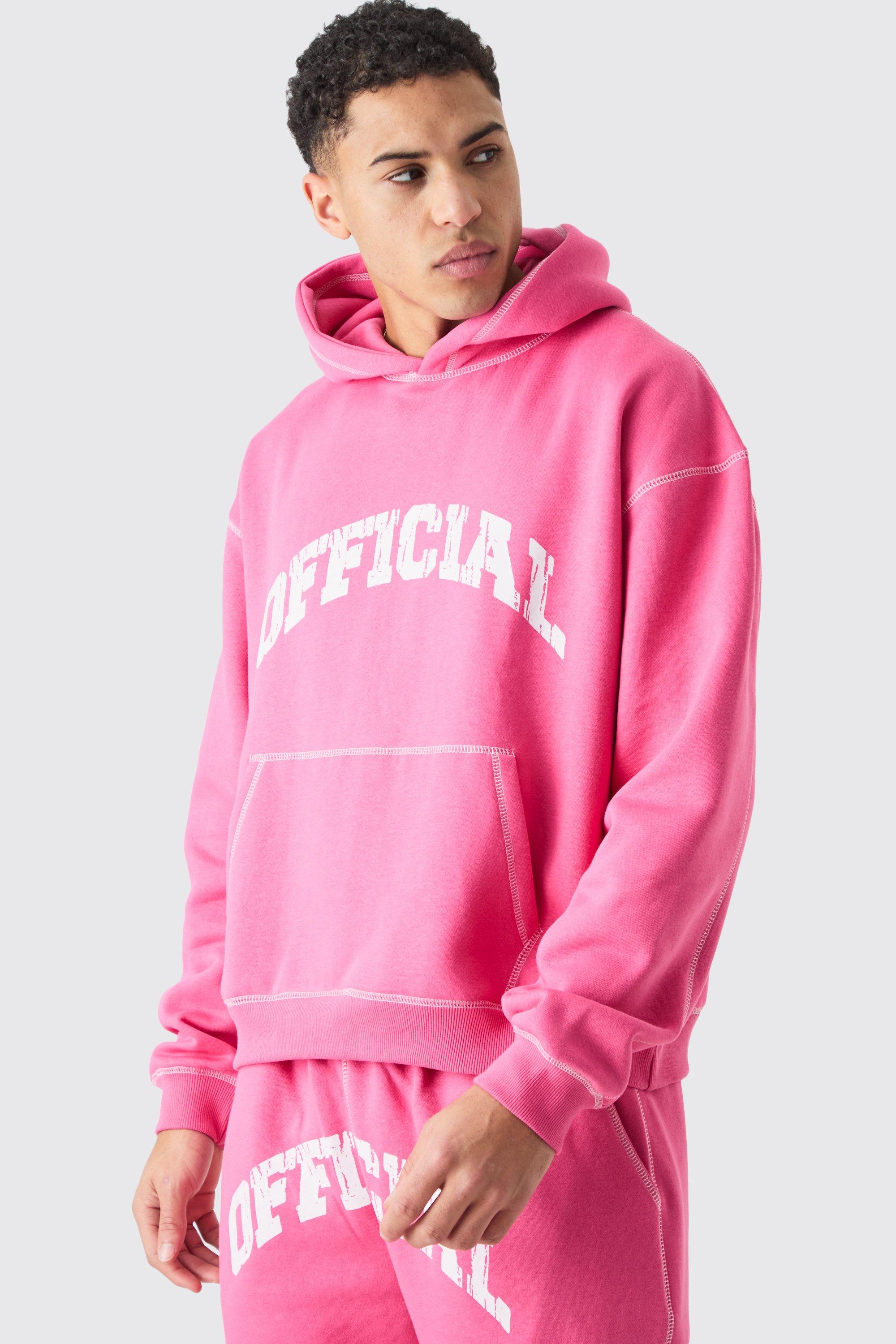 Image of Oversized Boxy Official Contrast Stitch Hoodie, Pink