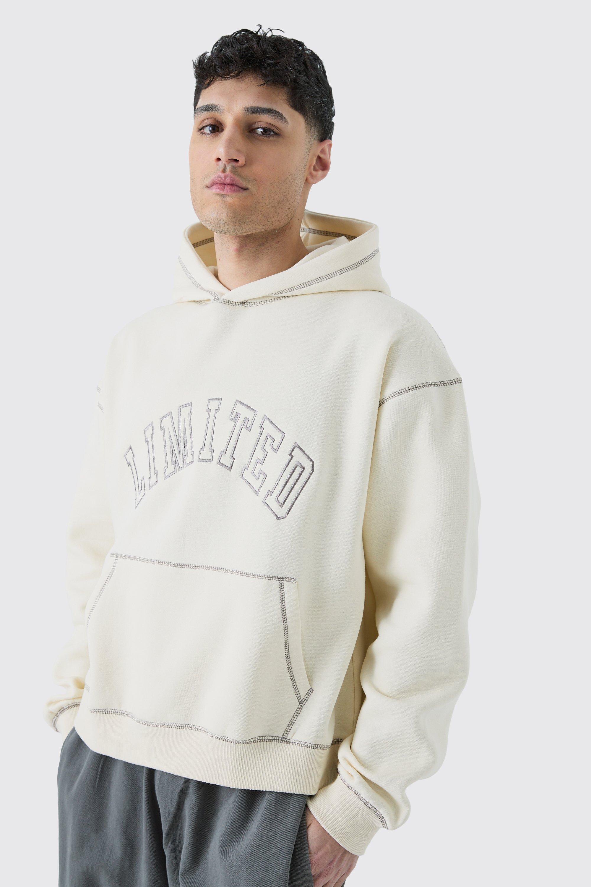 Image of Oversized Boxy Limited Contrast Stitch Hoodie, Cream