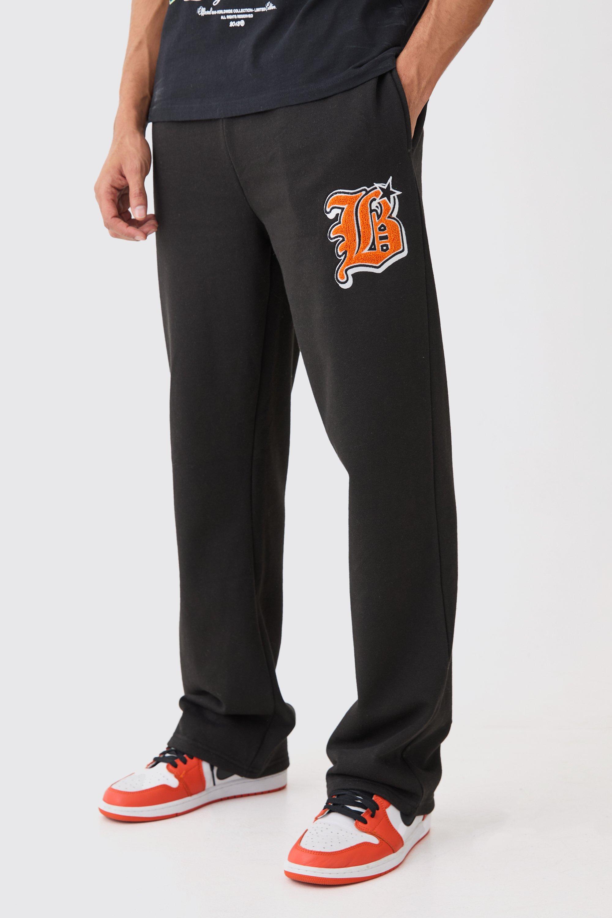 Mens Black Relaxed Varsity Applique Jogger, Black