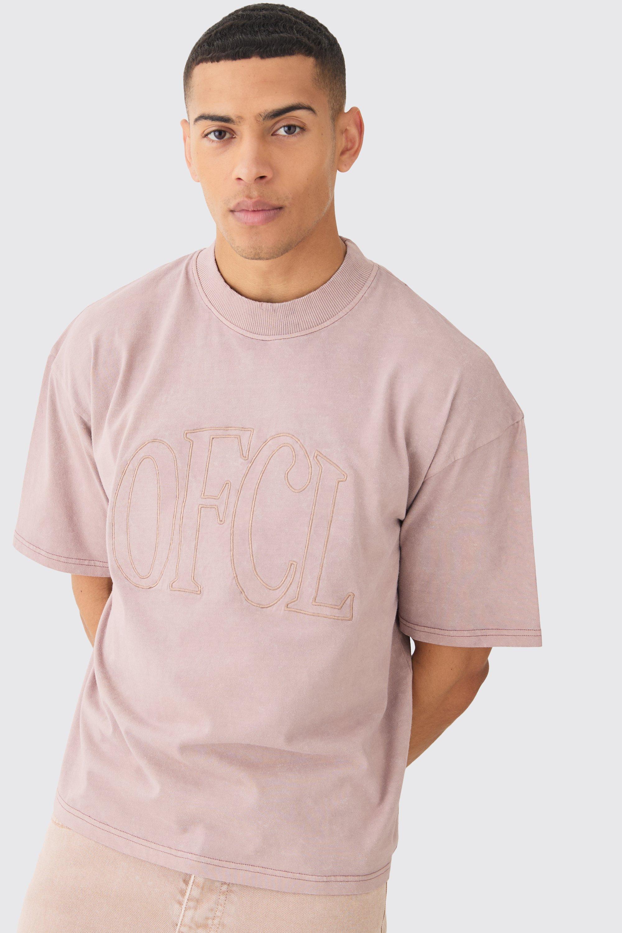 Image of Oversized Boxy Acid Wash Ofcl Applique T-shirt, Pink