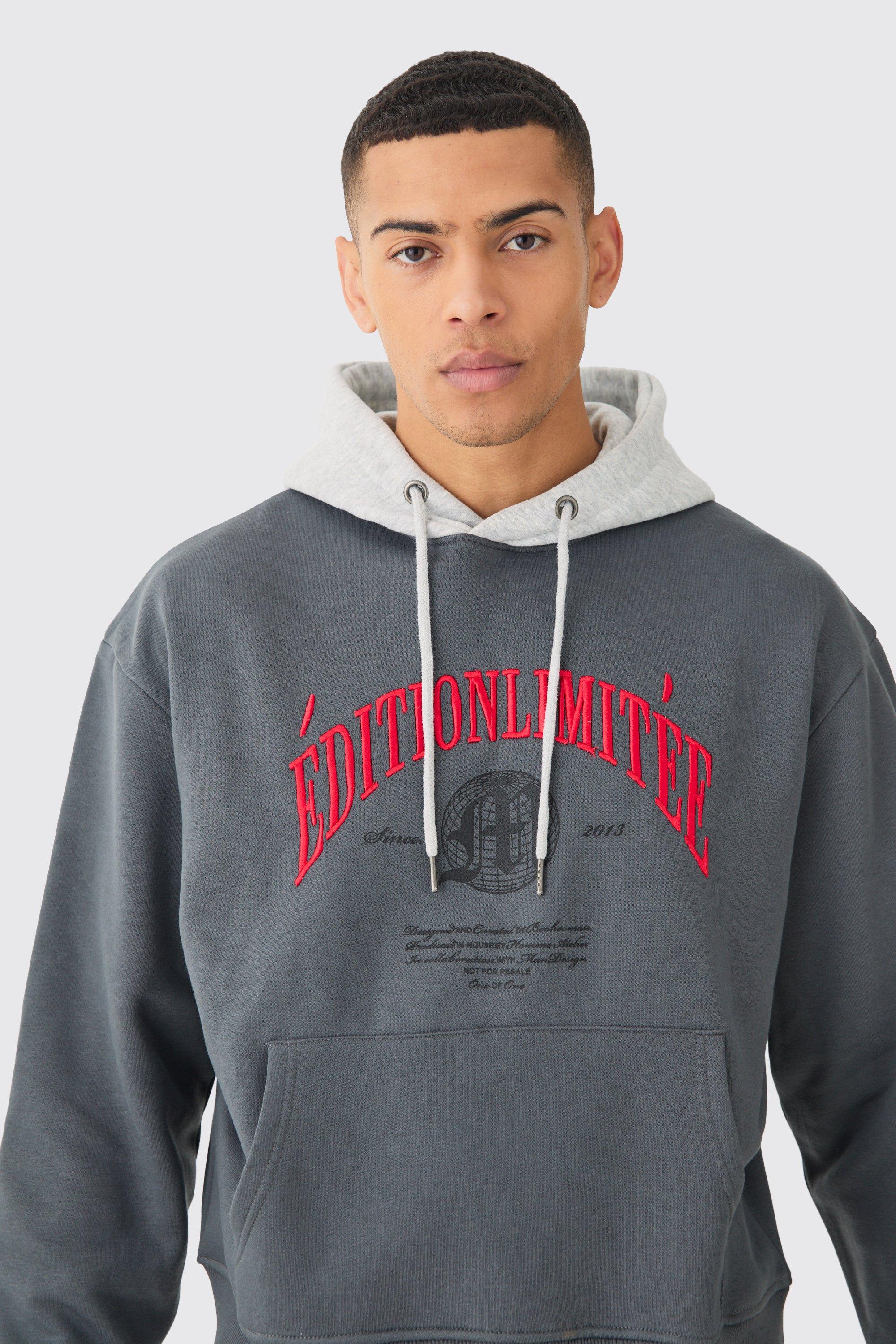 Image of Oversized Boxy 3d Embroidered Edition Hoodie, Grigio