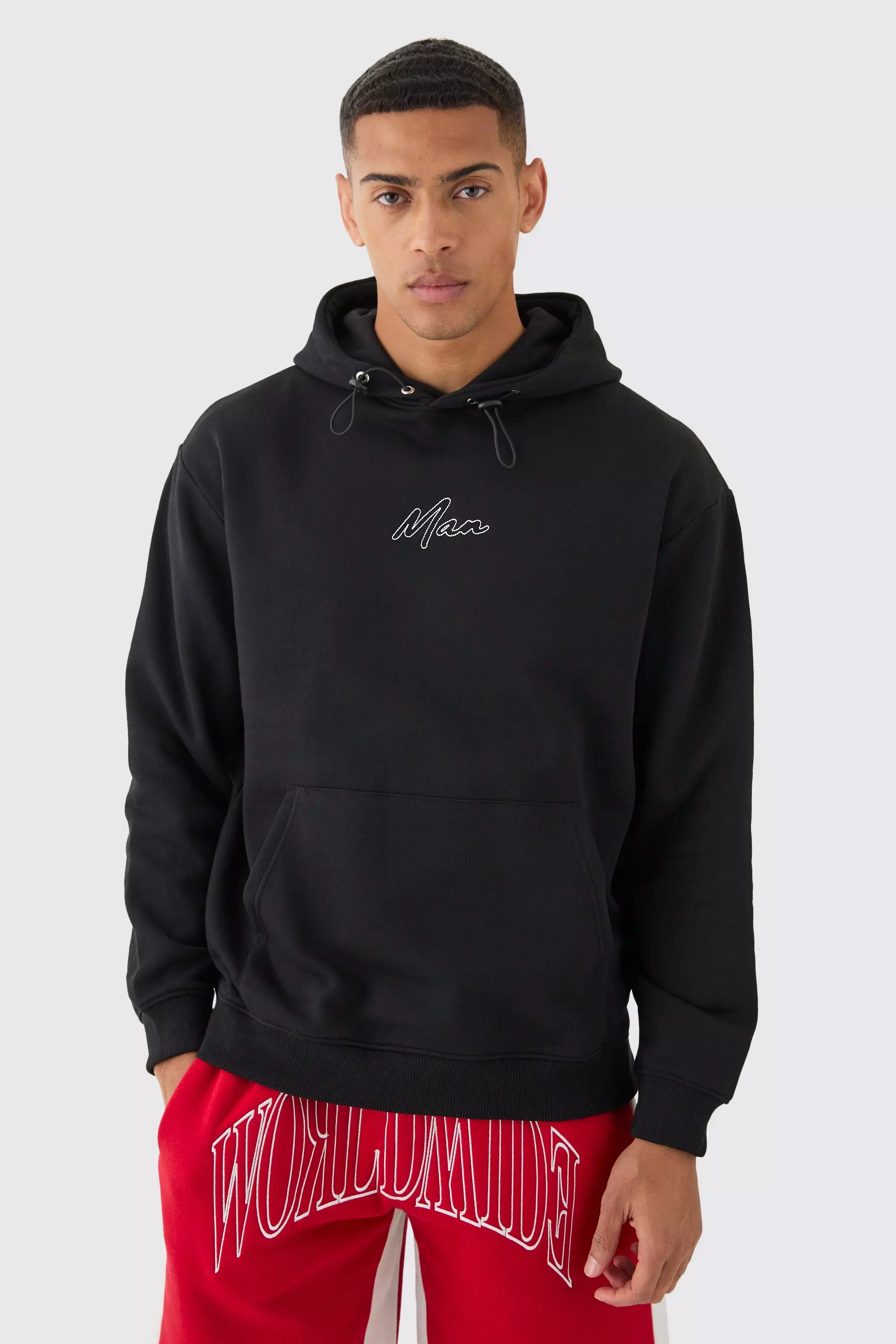 Boohooman hoodie with deals man embroidery in black