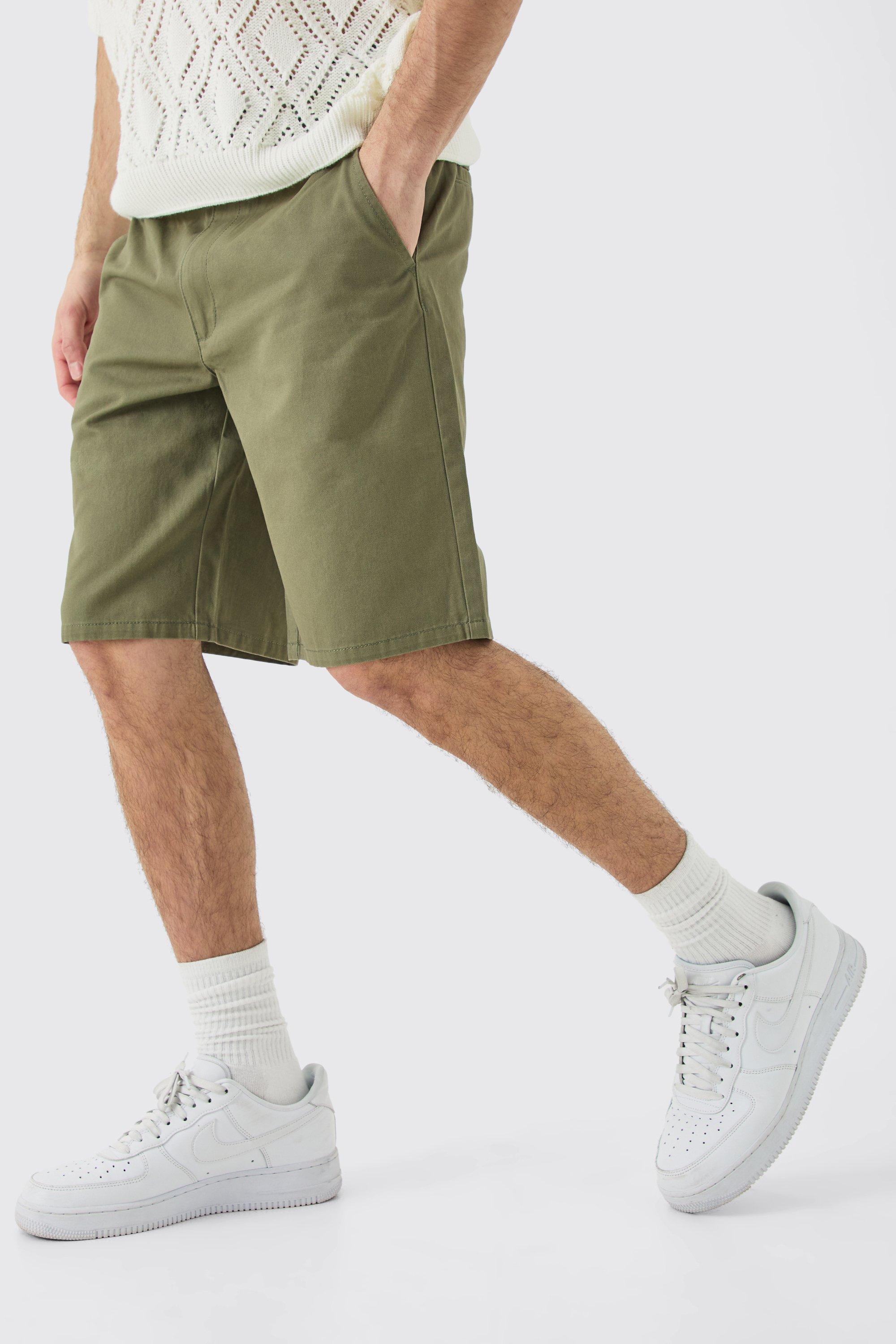 Image of Pantaloncini rilassati color kaki con vita fissa, Verde